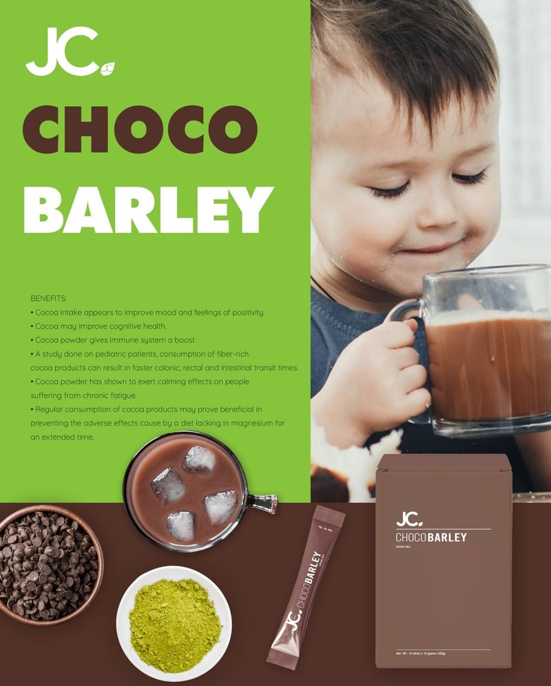 JC Choco Barley drink mix with cocoa and barley blend, instant beverage, 10 convenient sticks