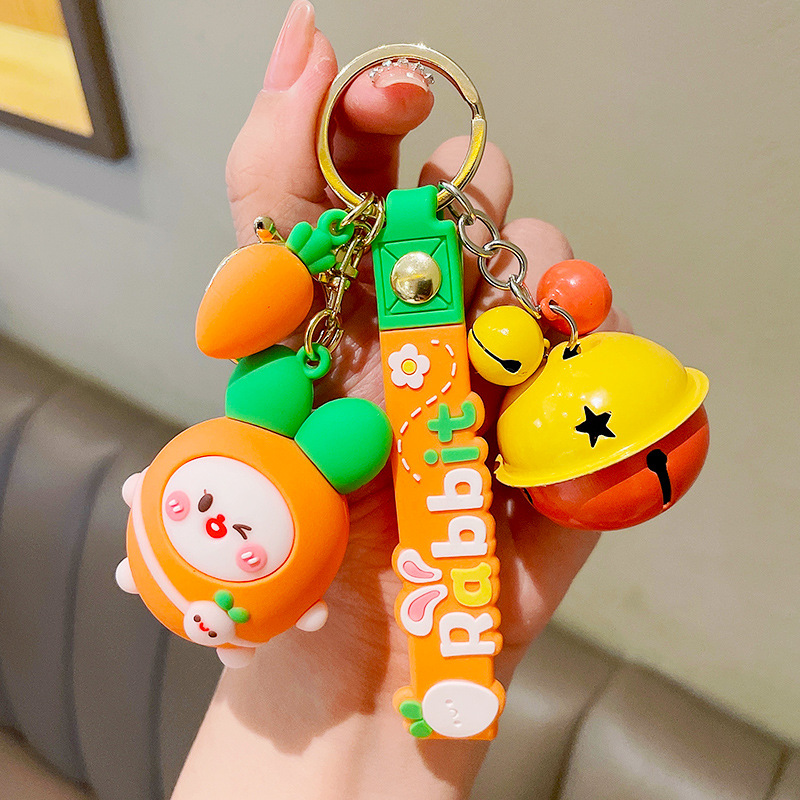 Rabbit cartoon keychain charm, adorable accessory for car interior or handbag