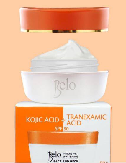Belo face and neck cream featuring intensive whitening care and SPF protection, 50g.