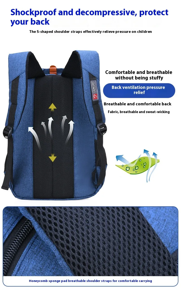 Oxford cloth school backpack for primary students featuring a lightweight design.