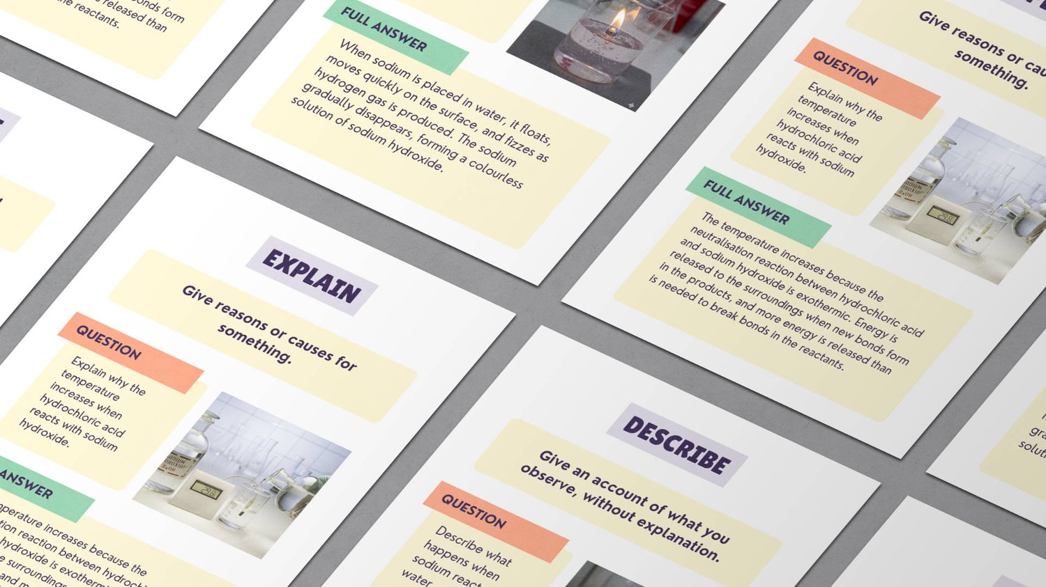 GCSE command word practice worksheets showing Explain question on neutralisation with model answer page