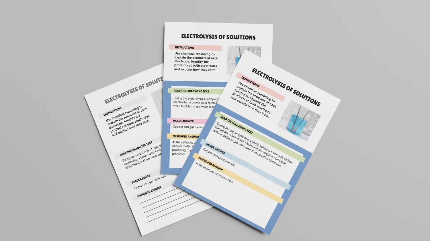Chemistry answer improvement resource showing vague vs precise chemical explanations