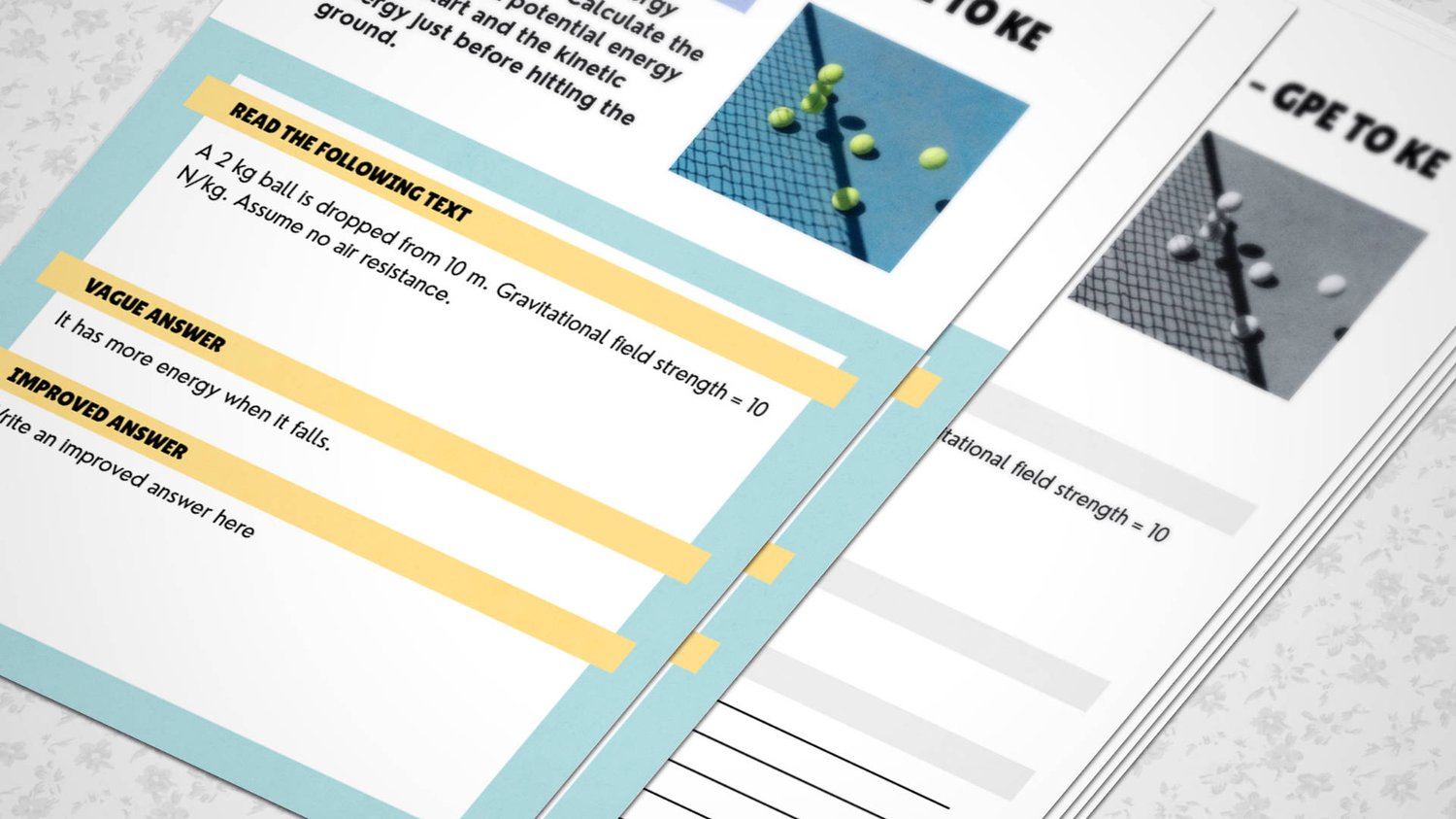 Physics answer improvement resource showing vague vs precise physics explanations