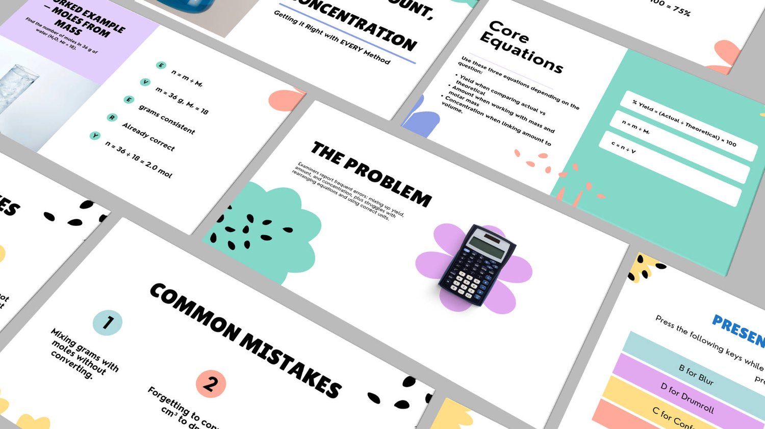 11-page chemistry presentation with worked examples of yield and concentration