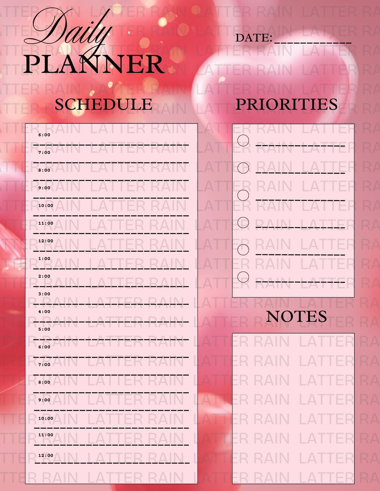 Canva Editable Daily Planner Sheet - Pink Heart - Payhip