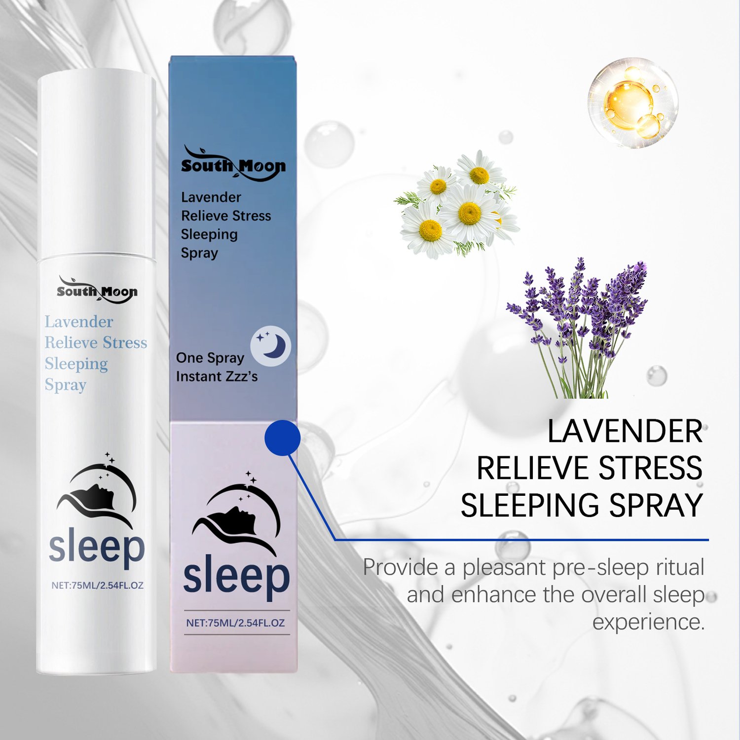 South Moon lavender sleep mist spray designed for room and pillow fragrance, 75ml.