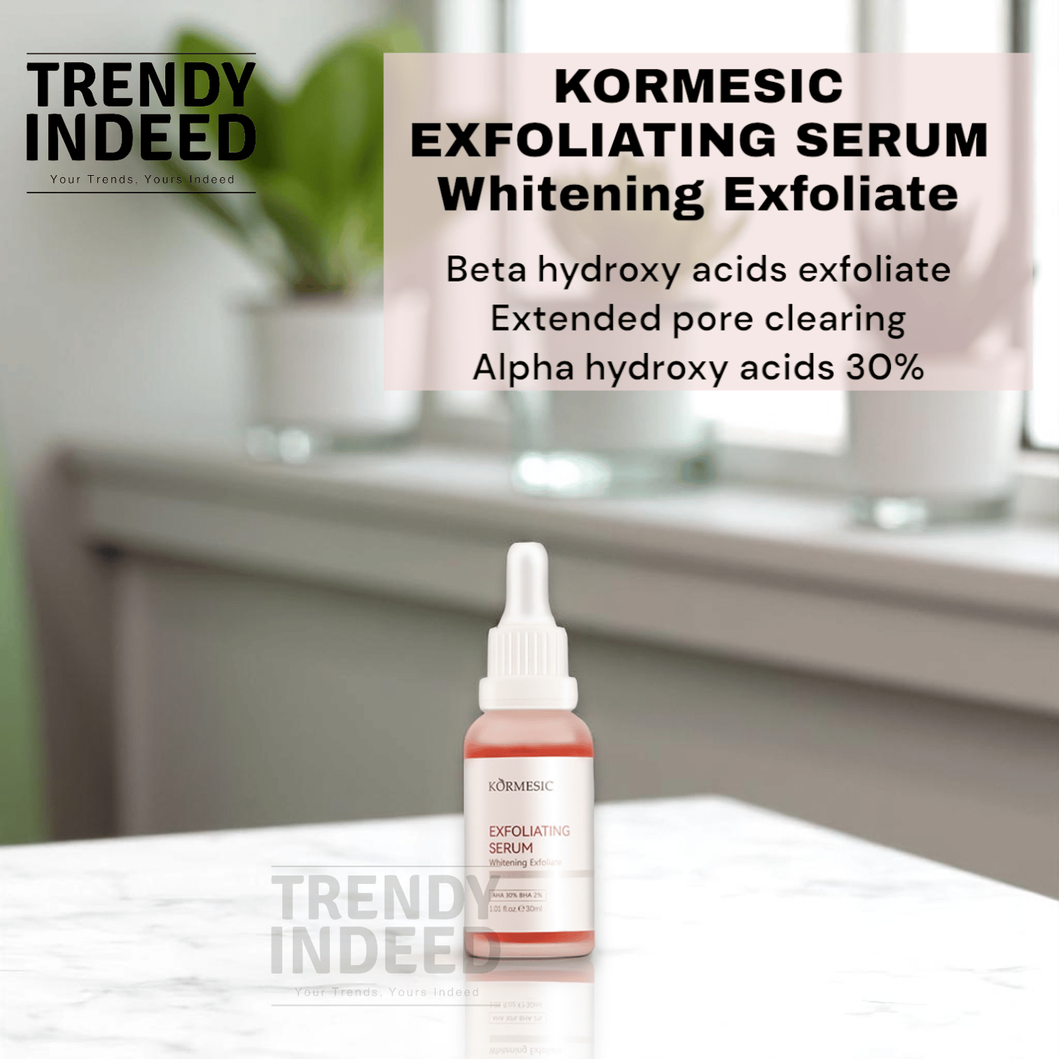 Kormesic exfoliating peel serum with high-strength AHA and BHA blend, 30ml.
