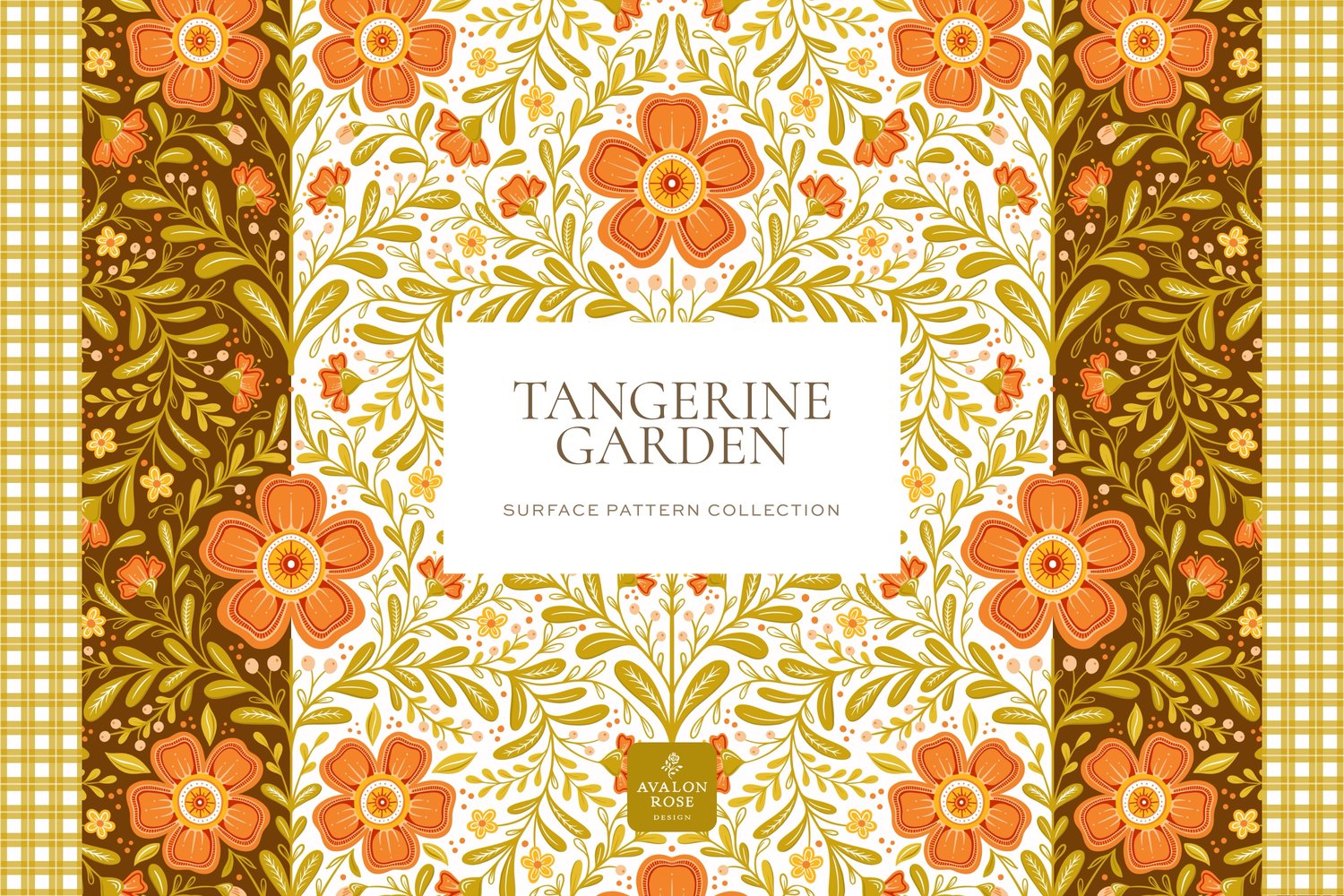 Orange green and brown floral surface pattern design