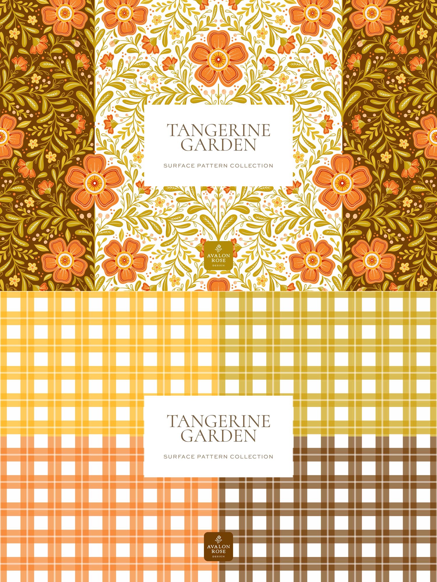 folk art floral pattern design with gingham