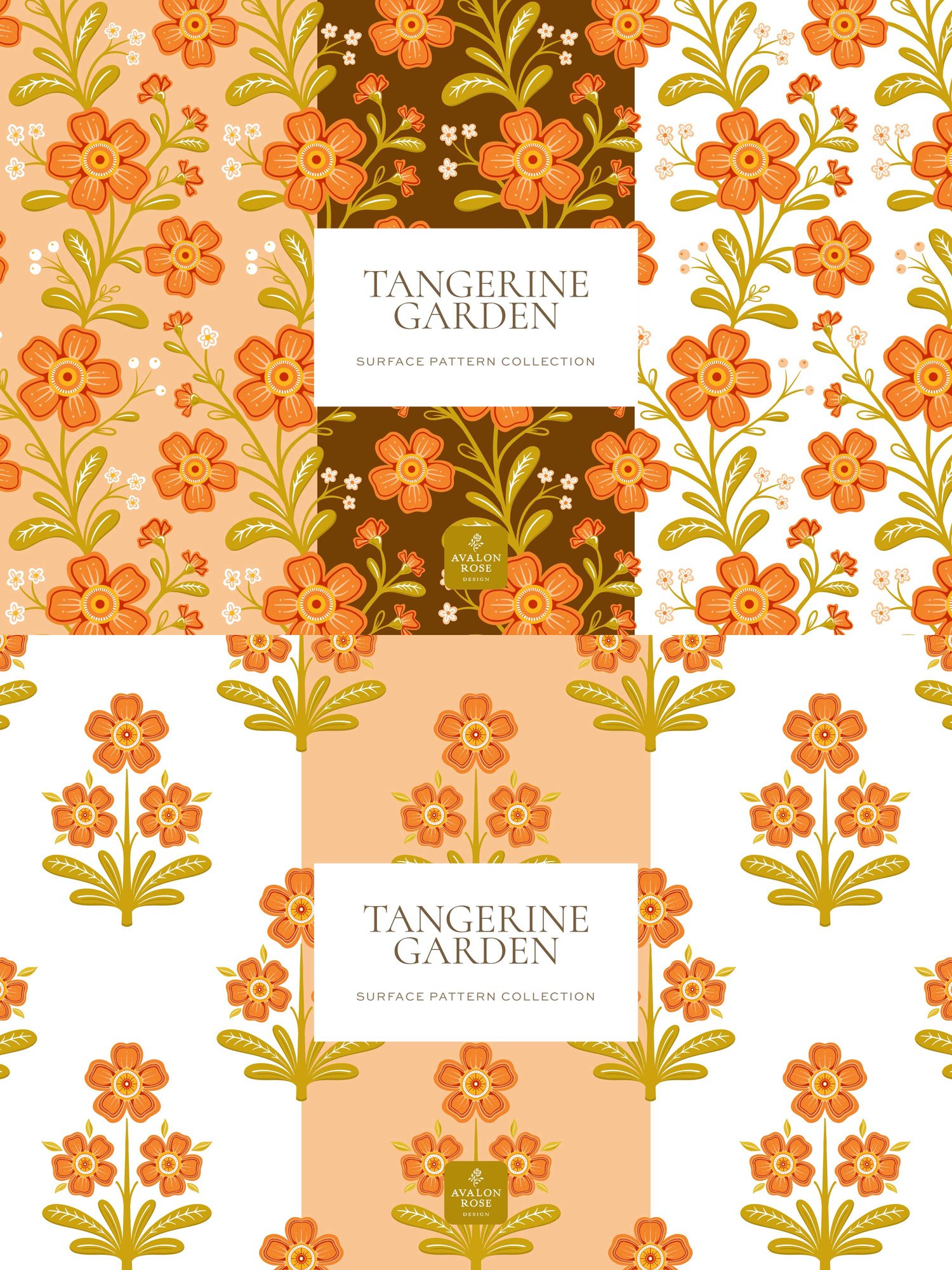 orange retro floral surface pattern designs