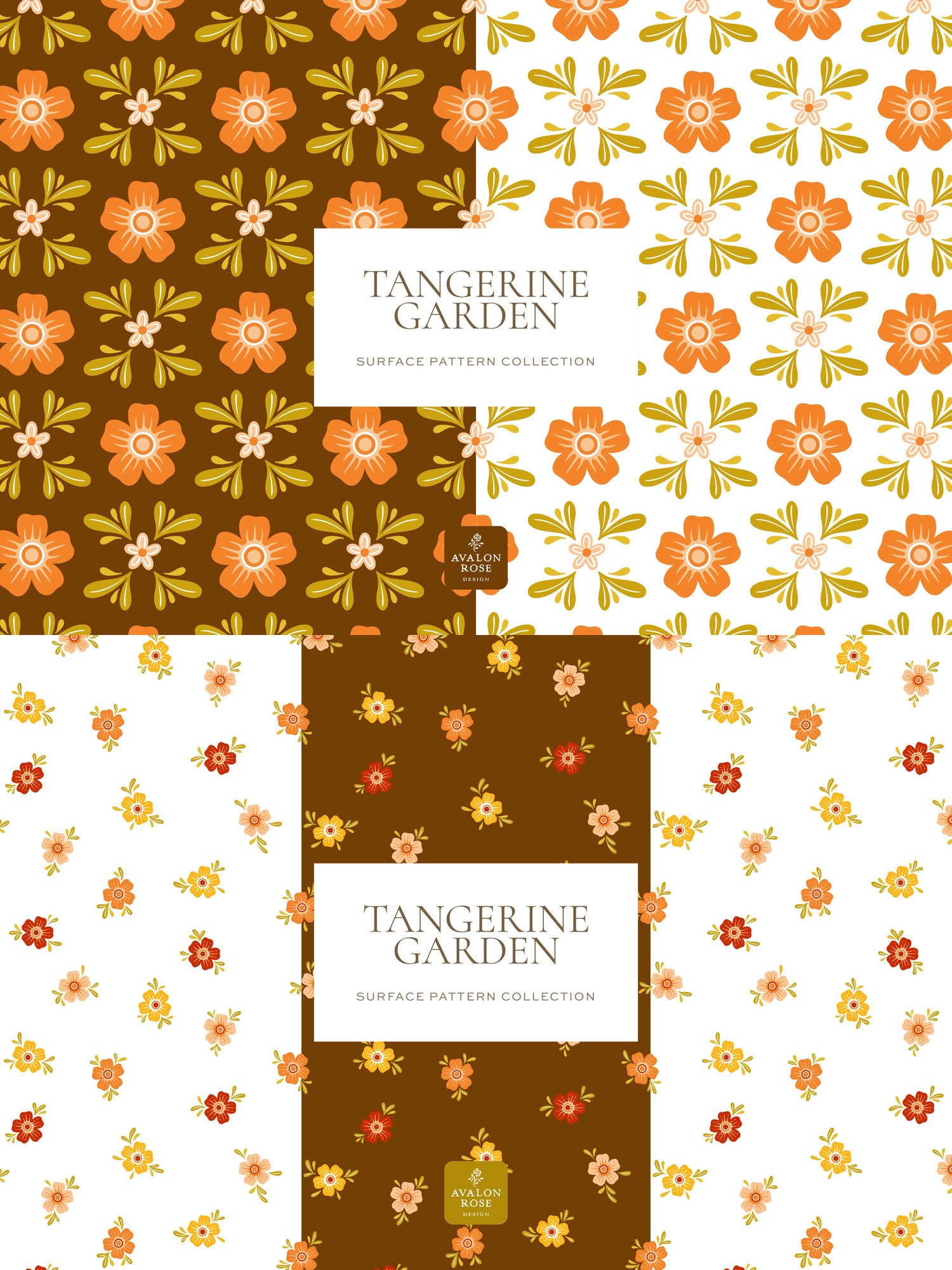 orange and brown hand drawn floral patterns