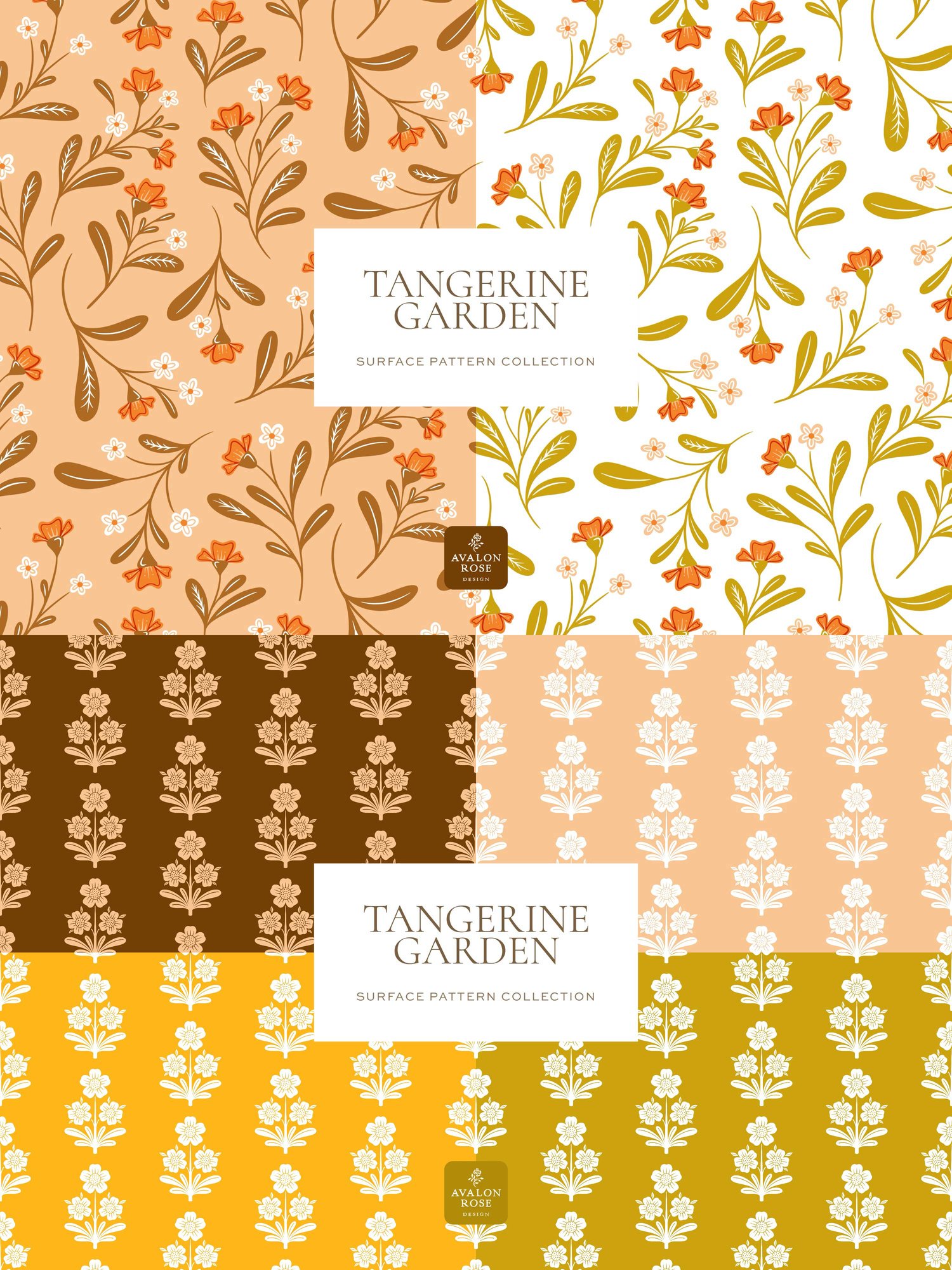 peach brown green and yellow floral pattern designs