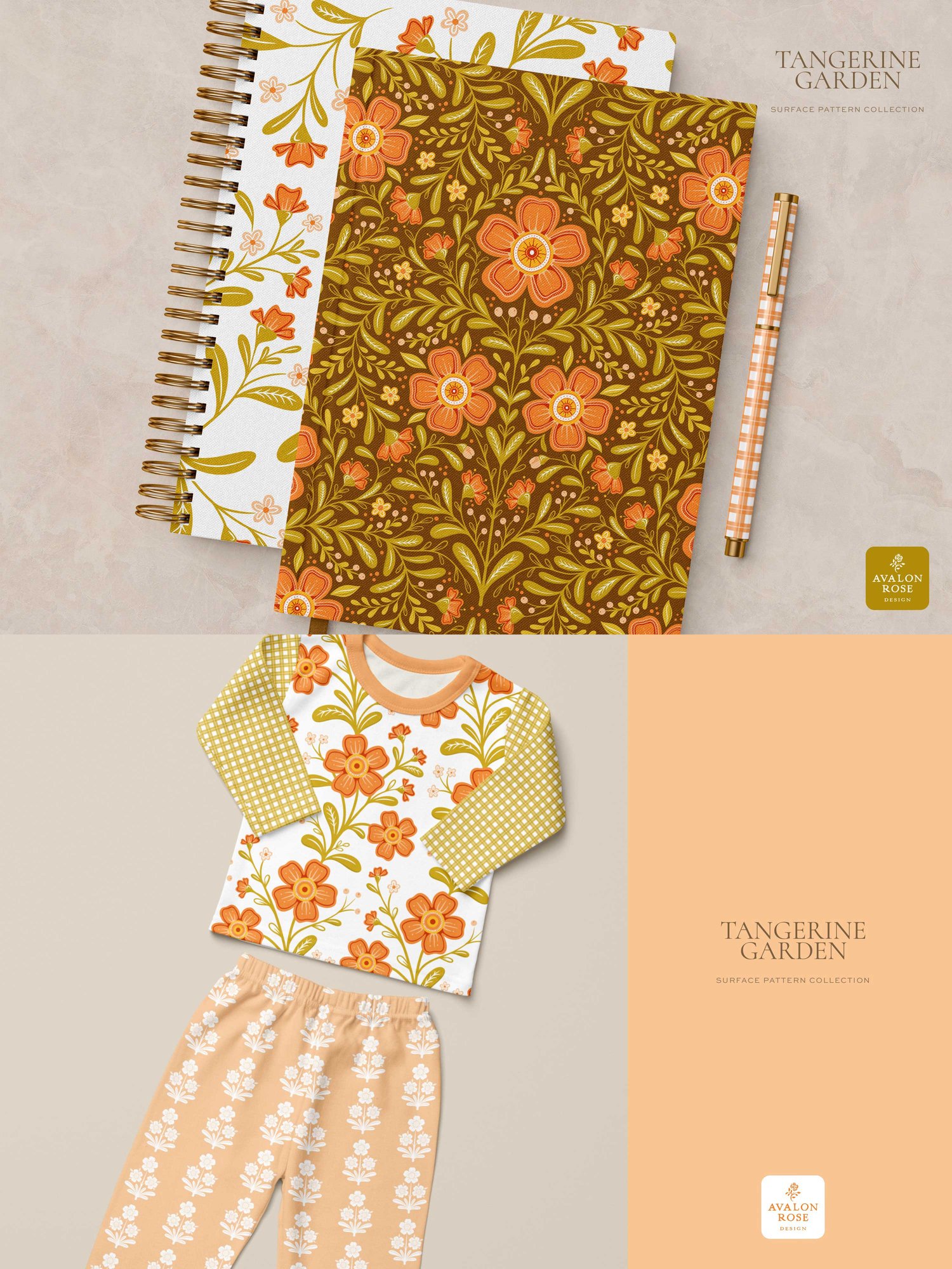 a book and children's clothing with an orange floral pattern