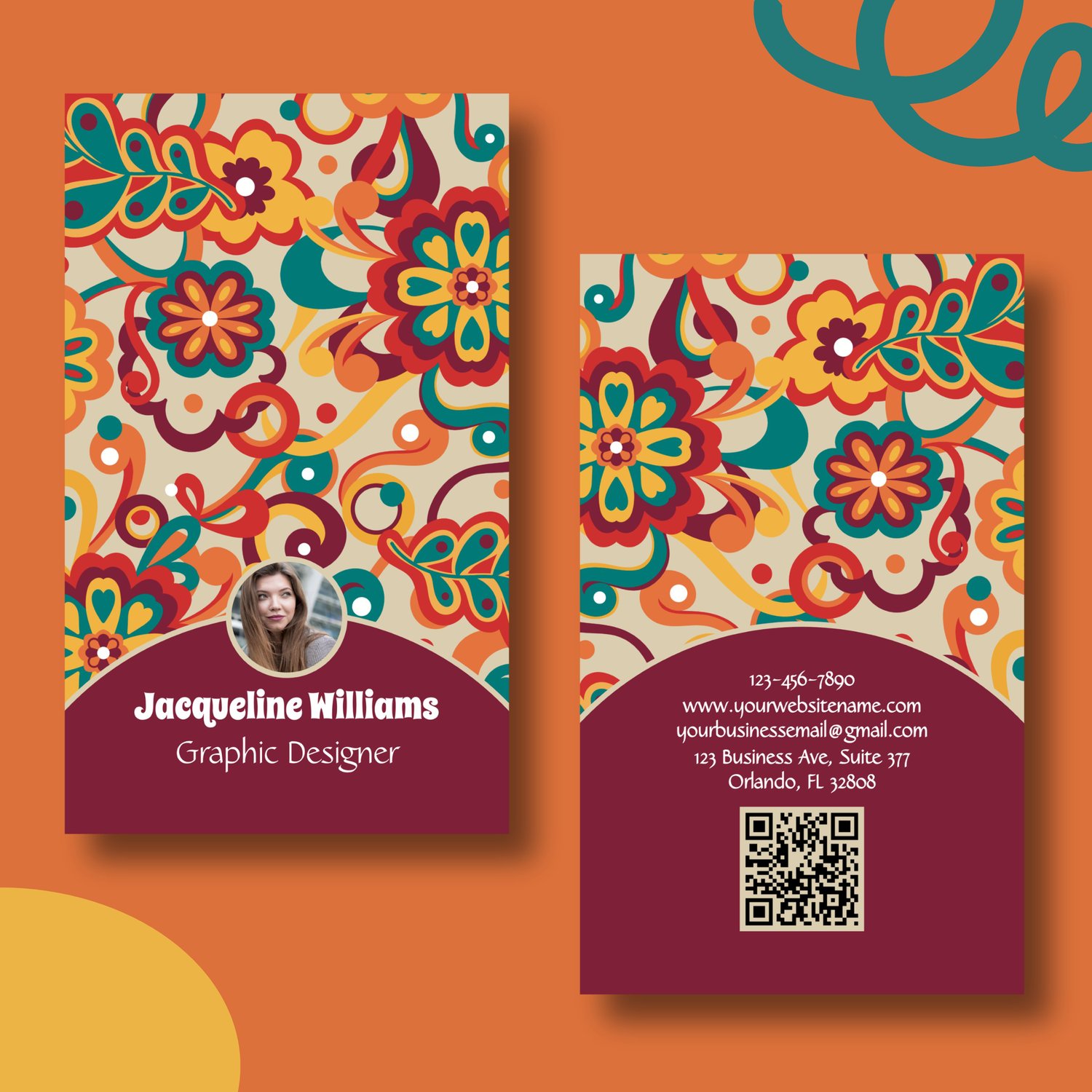 Retro Groovy Florals 60s 70s Business Cards