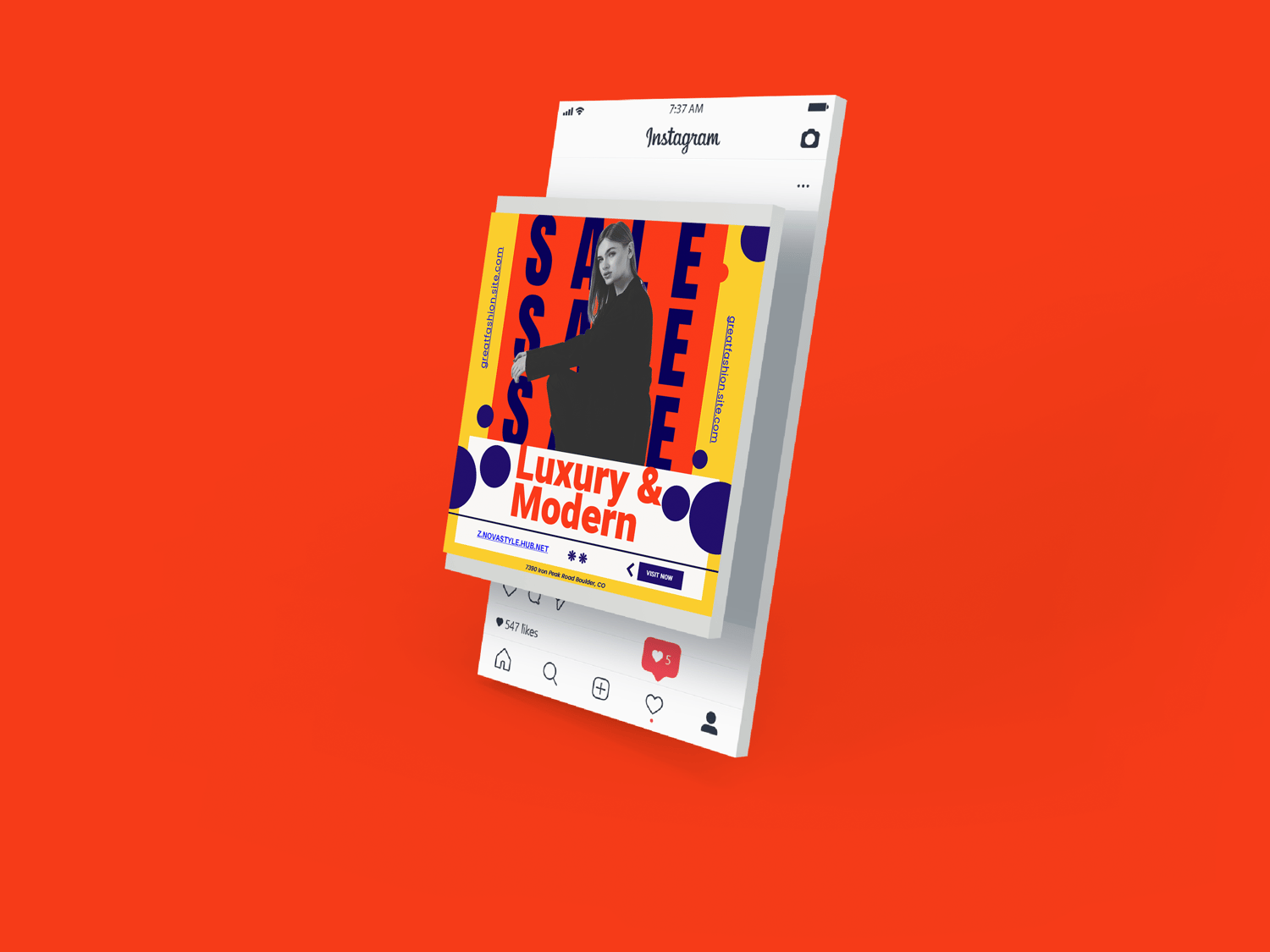 Luxury sale Instagram post template for fashion brands, editable PPTX and Canva-ready.