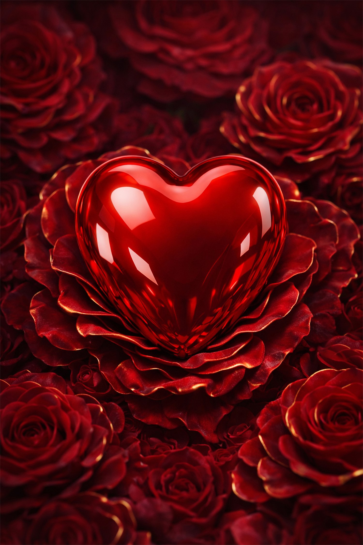 luxury romantic art, red heart artwork, rose aesthetic art, editorial wall art, luxury digital artwork, romantic magazine cover, high end product photography, crimson rose art, modern romantic decor, luxury journal cover art, photorealistic heart art, val