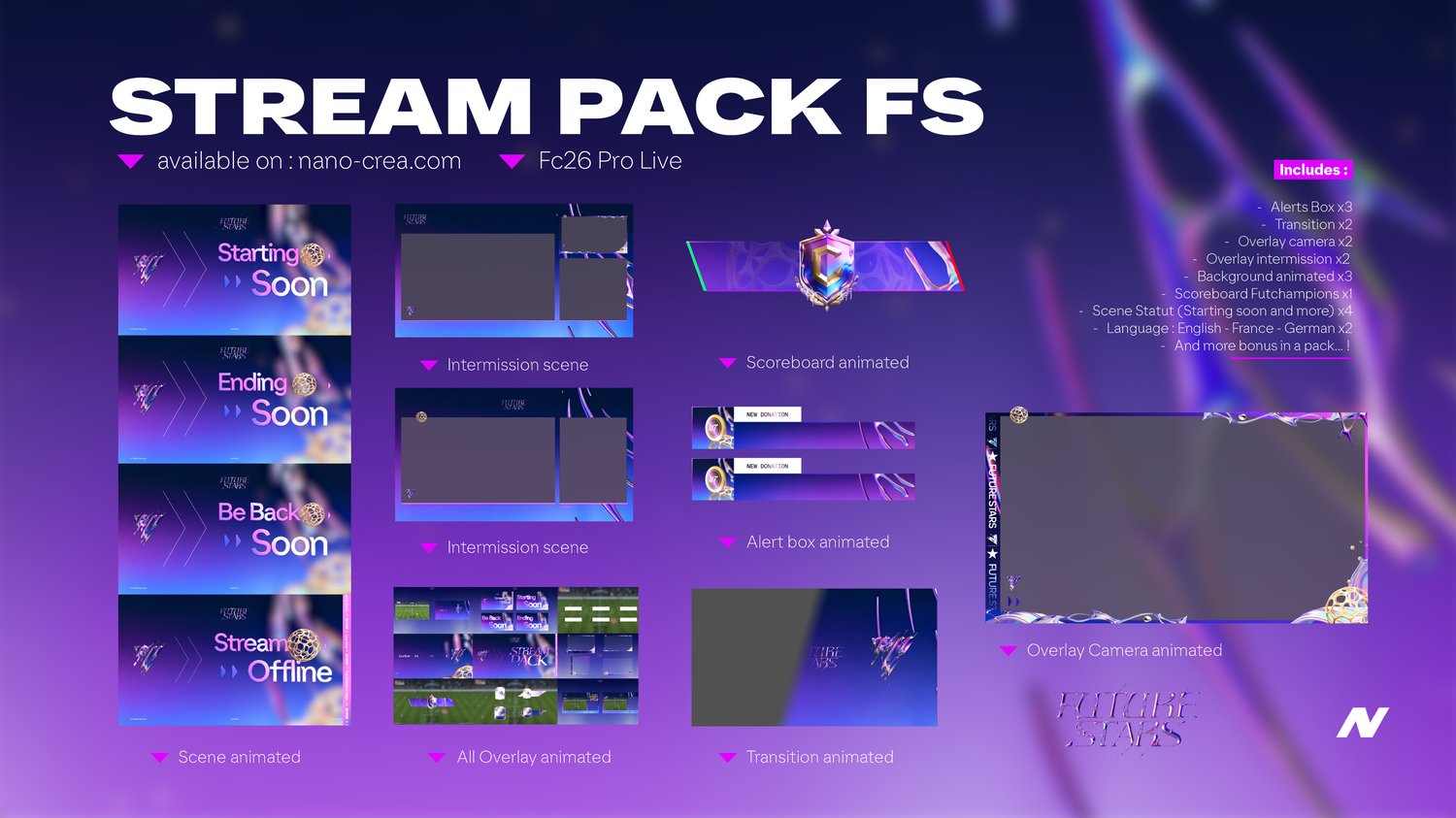 FC26 Future Stars Stream Pack animated overlays for UT streams