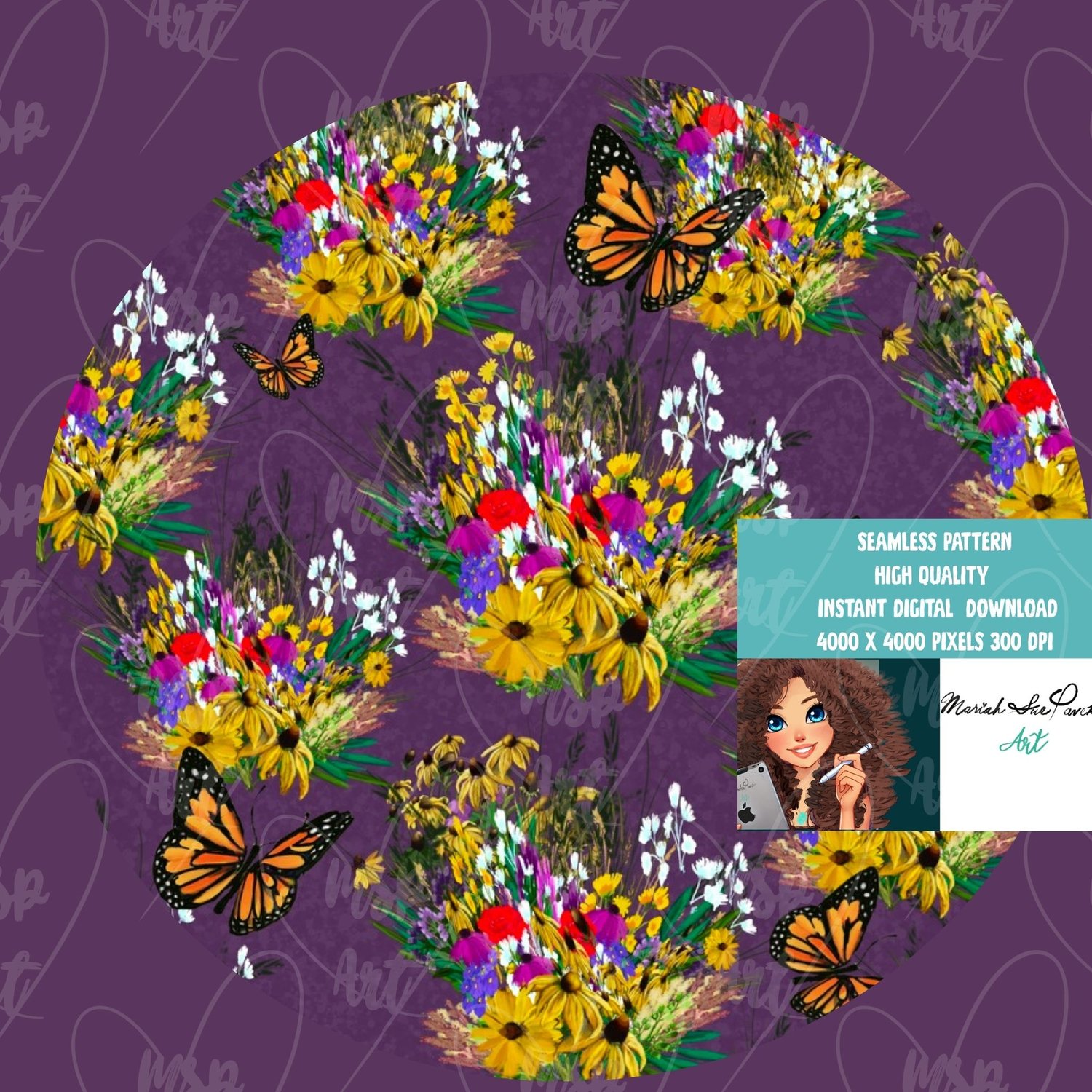 Wild Flowers Butterflies - Purples - Payhip