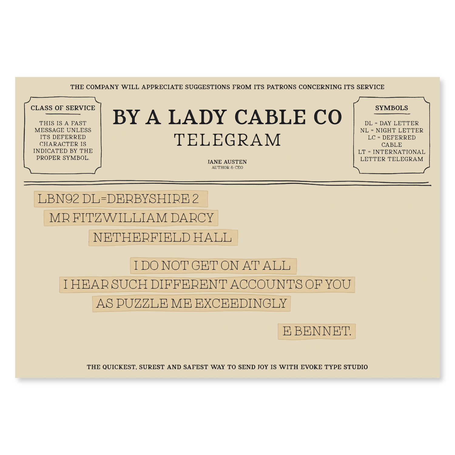 Classic literature notecard featuring Elizabeth Bennet quote by Jane Austen