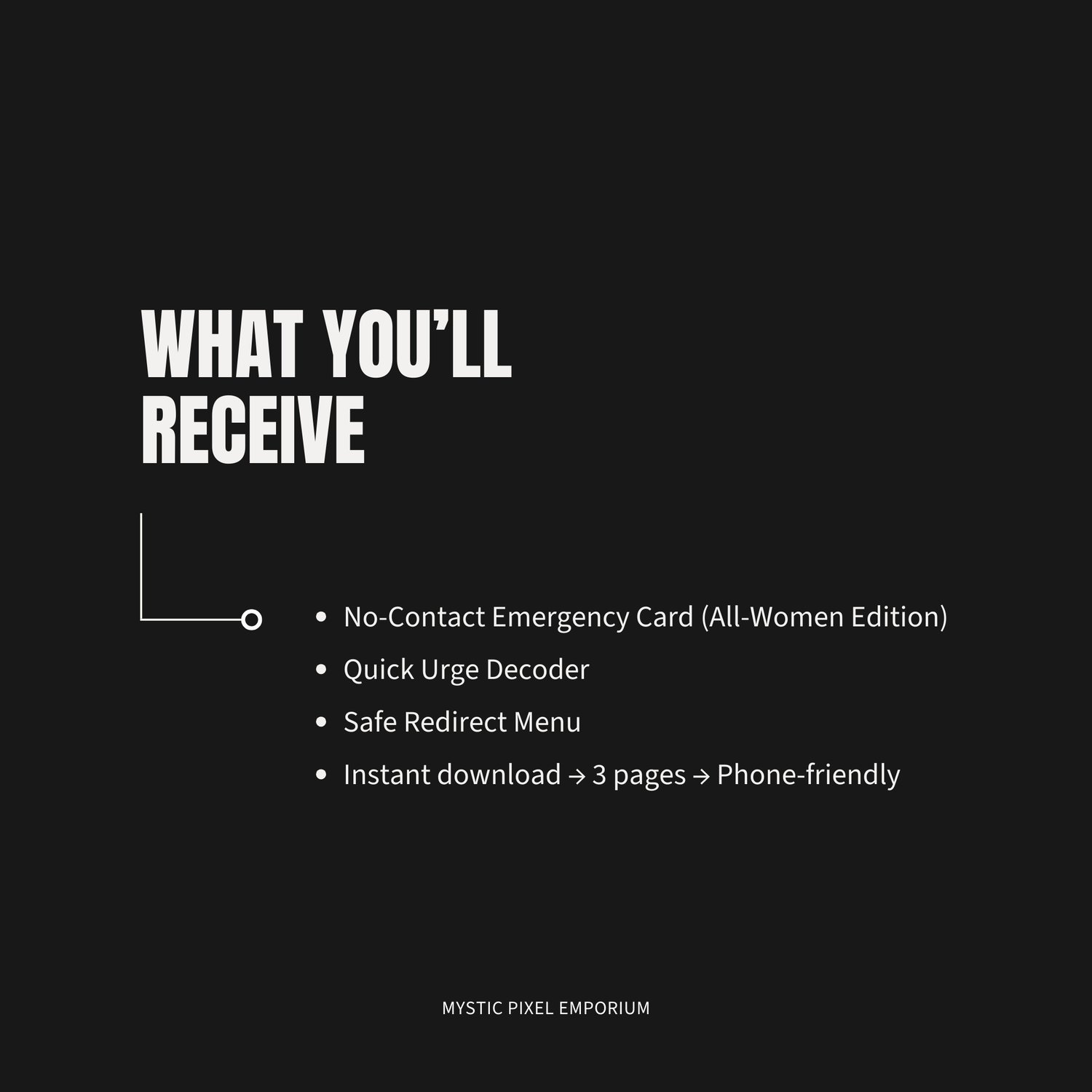 Breakup support freebie listing what is included in the no-contact emergency card for women, phone-friendly PDF download.