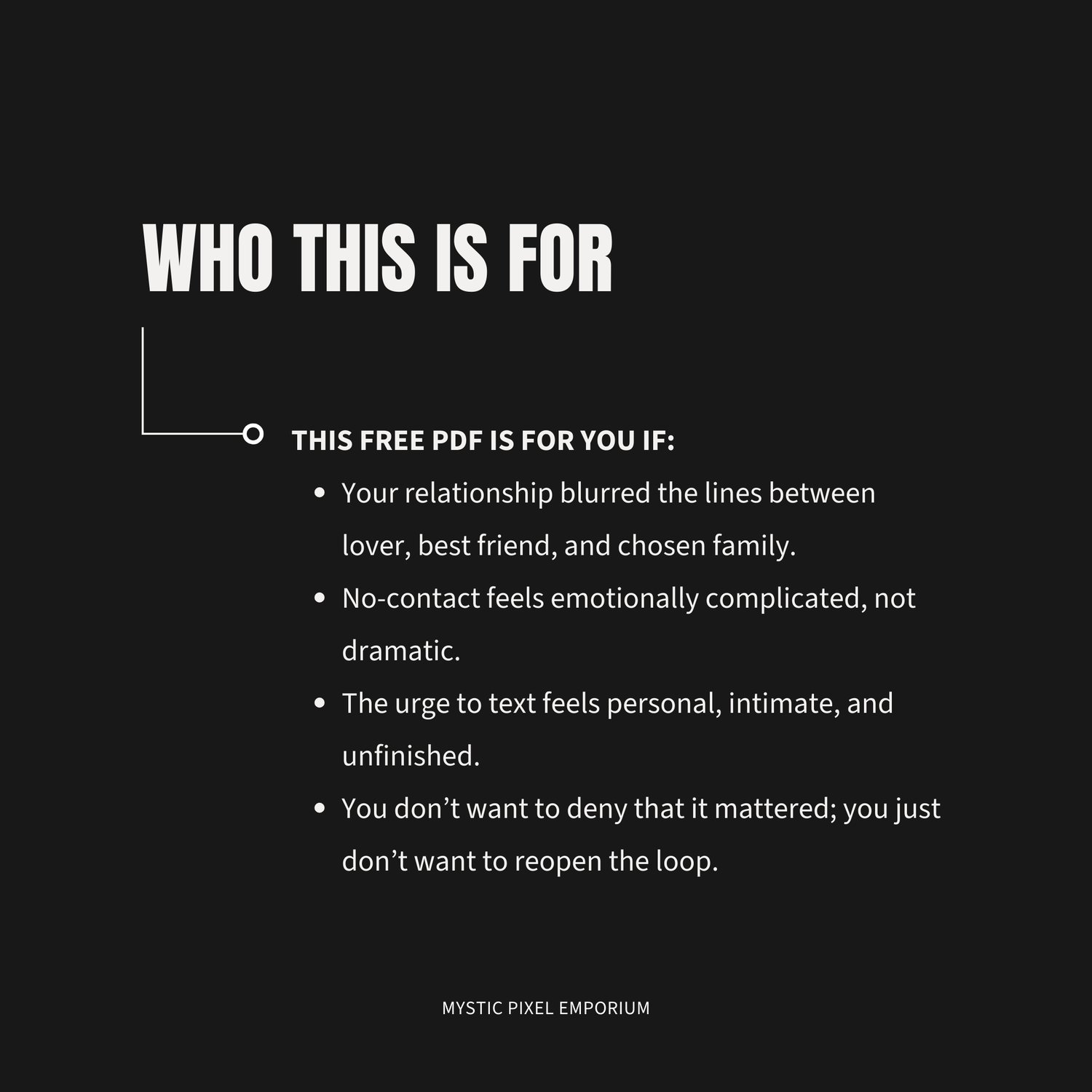 Sapphic breakup support graphic explaining who the no-contact emergency card is for, focused on emotionally complex relationships.