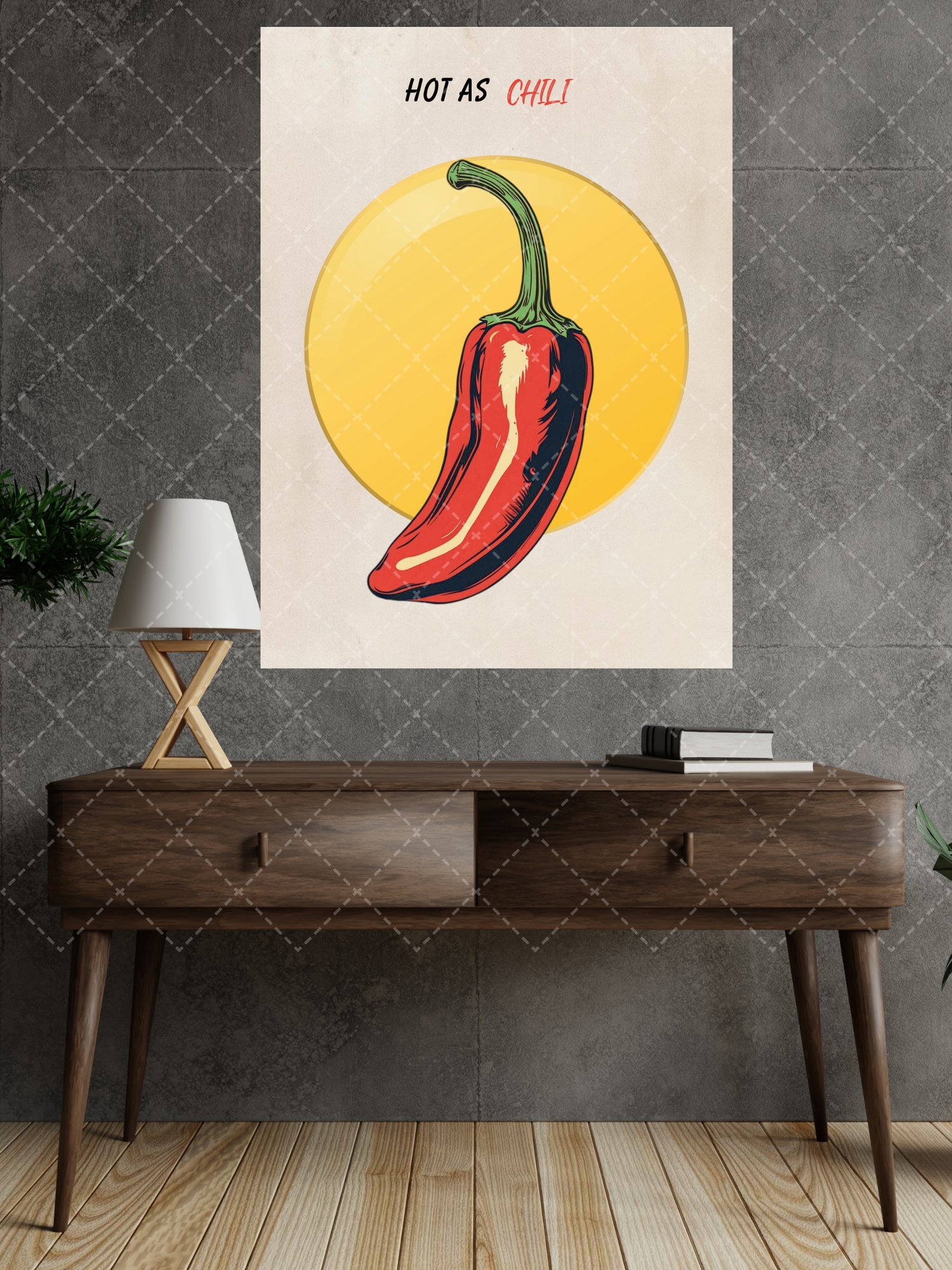 hot as chili wall art,  chili pepper kitchen decor,  retro food poster art,  funny kitchen quote print,  spicy food wall decor,  restaurant cafe wall art,  modern retro kitchen poster,  foodie gift wall art,  pop art chili illustration,  cooking lover hom