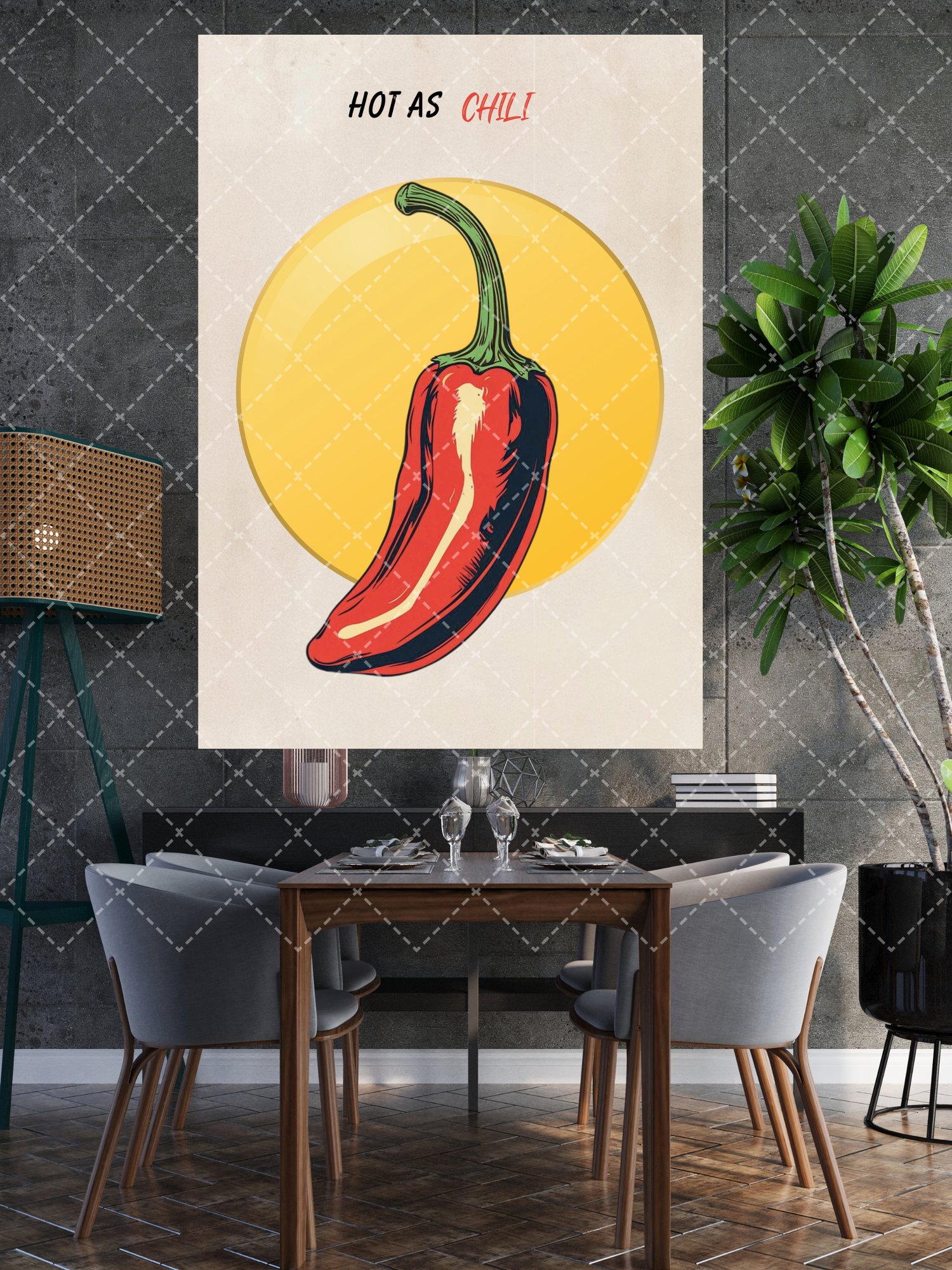 hot as chili wall art,  chili pepper kitchen decor,  retro food poster art,  funny kitchen quote print,  spicy food wall decor,  restaurant cafe wall art,  modern retro kitchen poster,  foodie gift wall art,  pop art chili illustration,  cooking lover hom