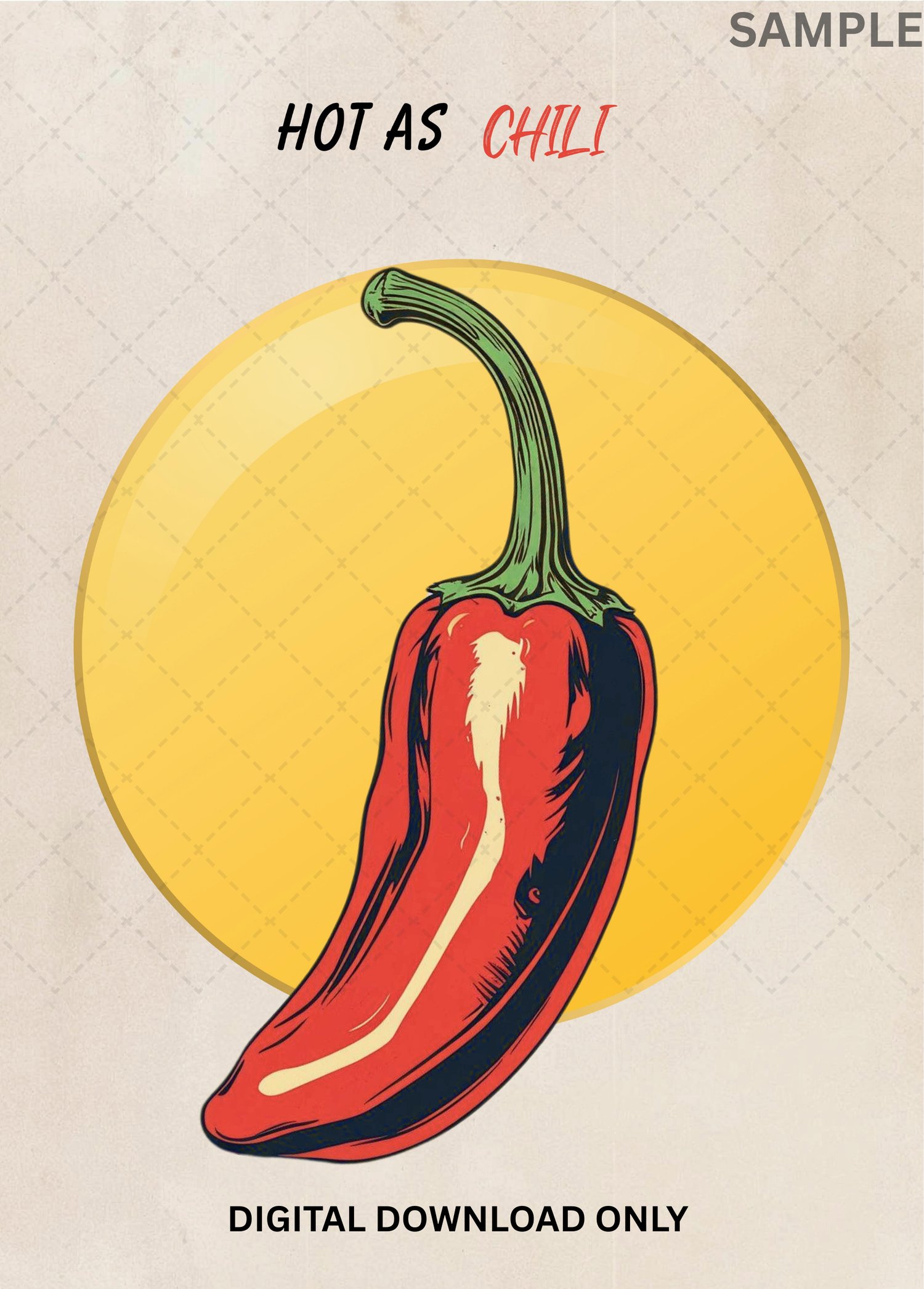 hot as chili wall art,  chili pepper kitchen decor,  retro food poster art,  funny kitchen quote print,  spicy food wall decor,  restaurant cafe wall art,  modern retro kitchen poster,  foodie gift wall art,  pop art chili illustration,  cooking lover hom