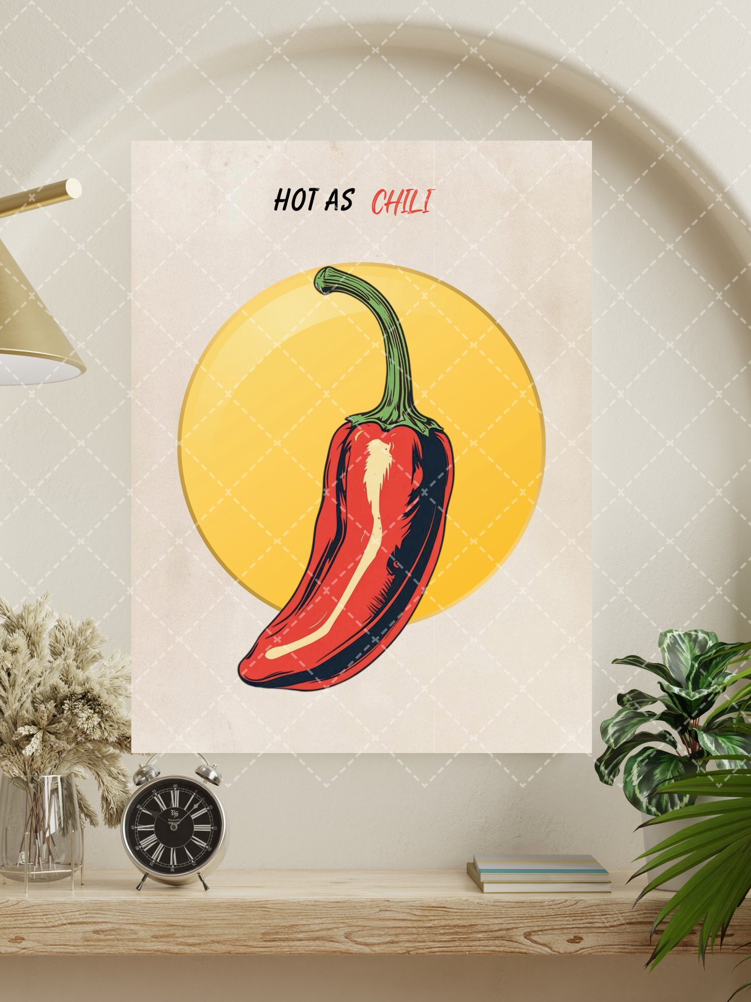 hot as chili wall art,  chili pepper kitchen decor,  retro food poster art,  funny kitchen quote print,  spicy food wall decor,  restaurant cafe wall art,  modern retro kitchen poster,  foodie gift wall art,  pop art chili illustration,  cooking lover hom