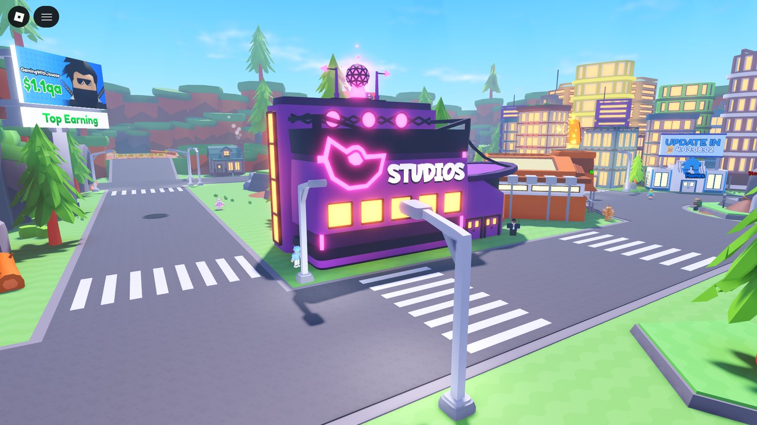 Basic simulator layout in a low poly Roblox map