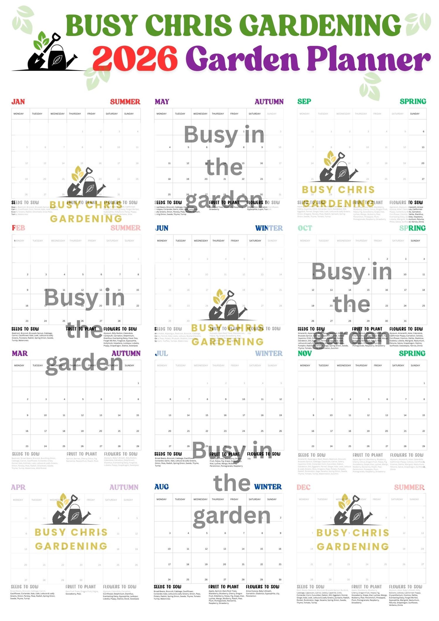 2026 garden planner PDF for cool & temperate climates in Australia.