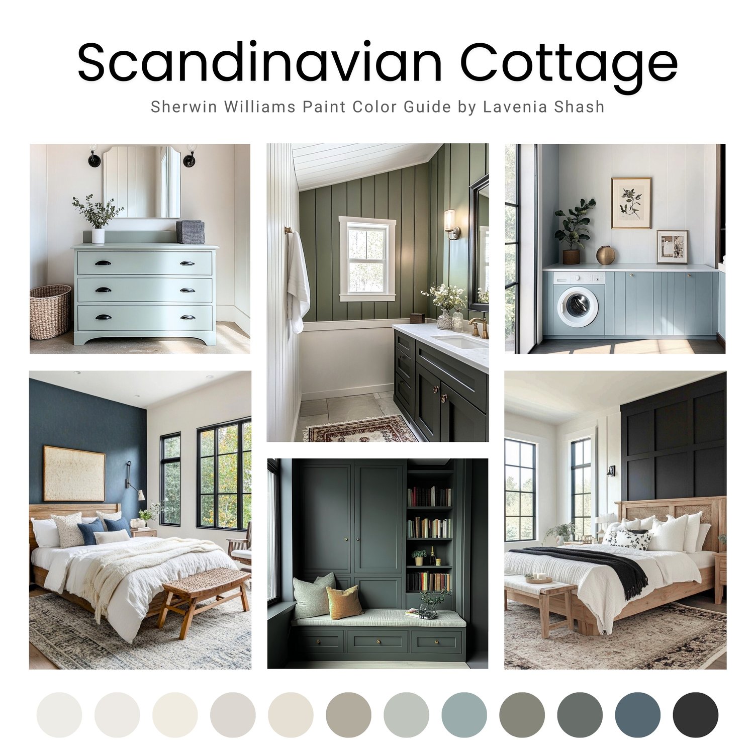 Scandinavian Cottage paint color palette. Nordic, Cottage, Country, and Farmhouse-inspired interiors. Curated by Lavenia Shash.