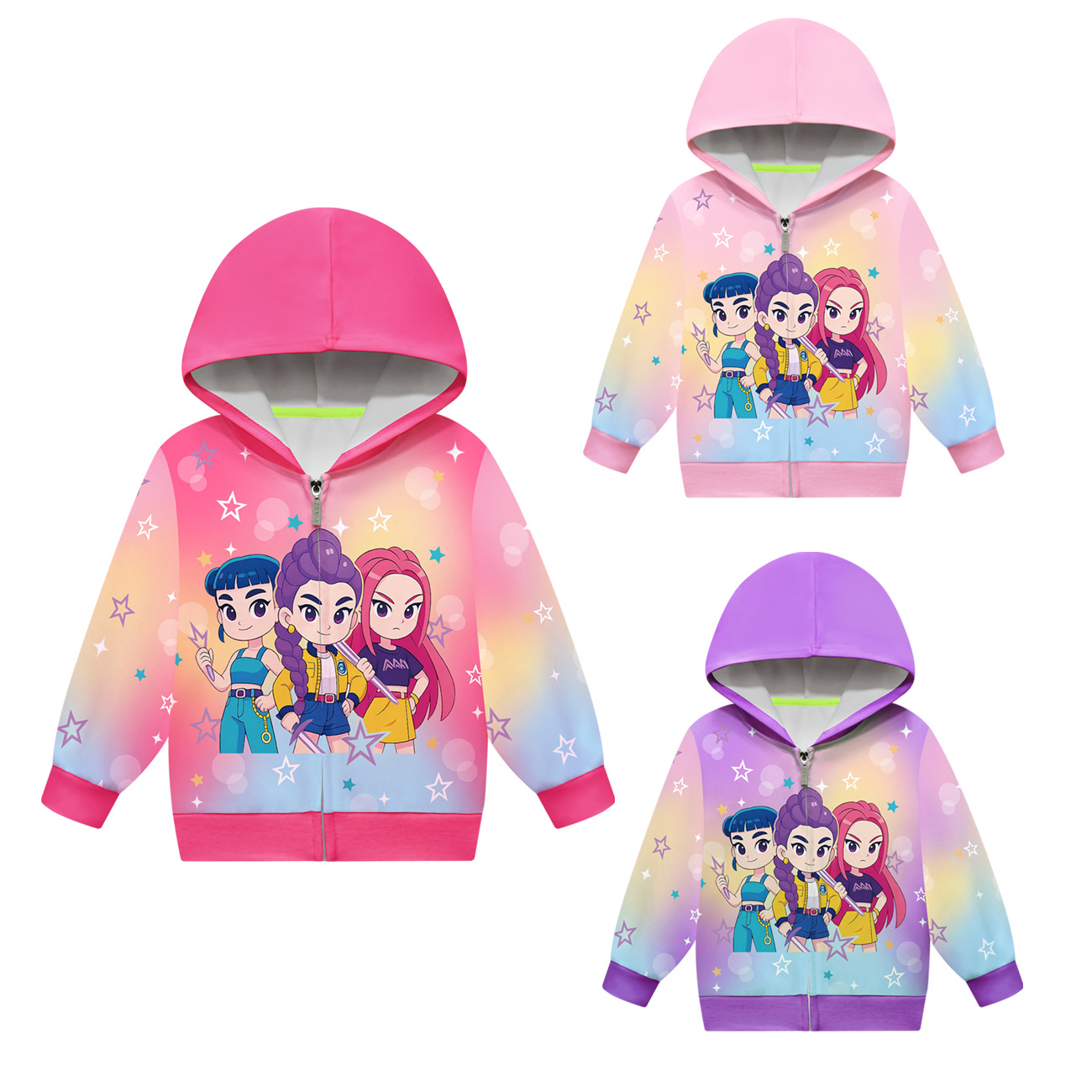 Kpop-inspired demon style girls zipper hooded pullover jacket with edgy design