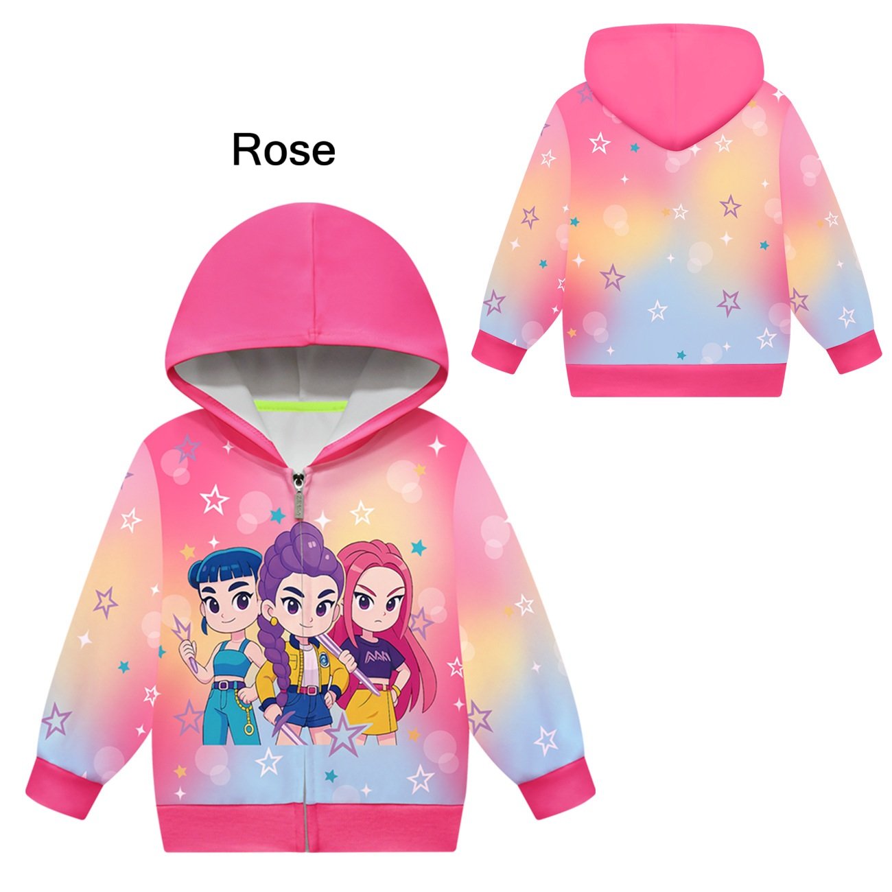 Kpop fashion girls zipper hooded jacket with demon graphic style