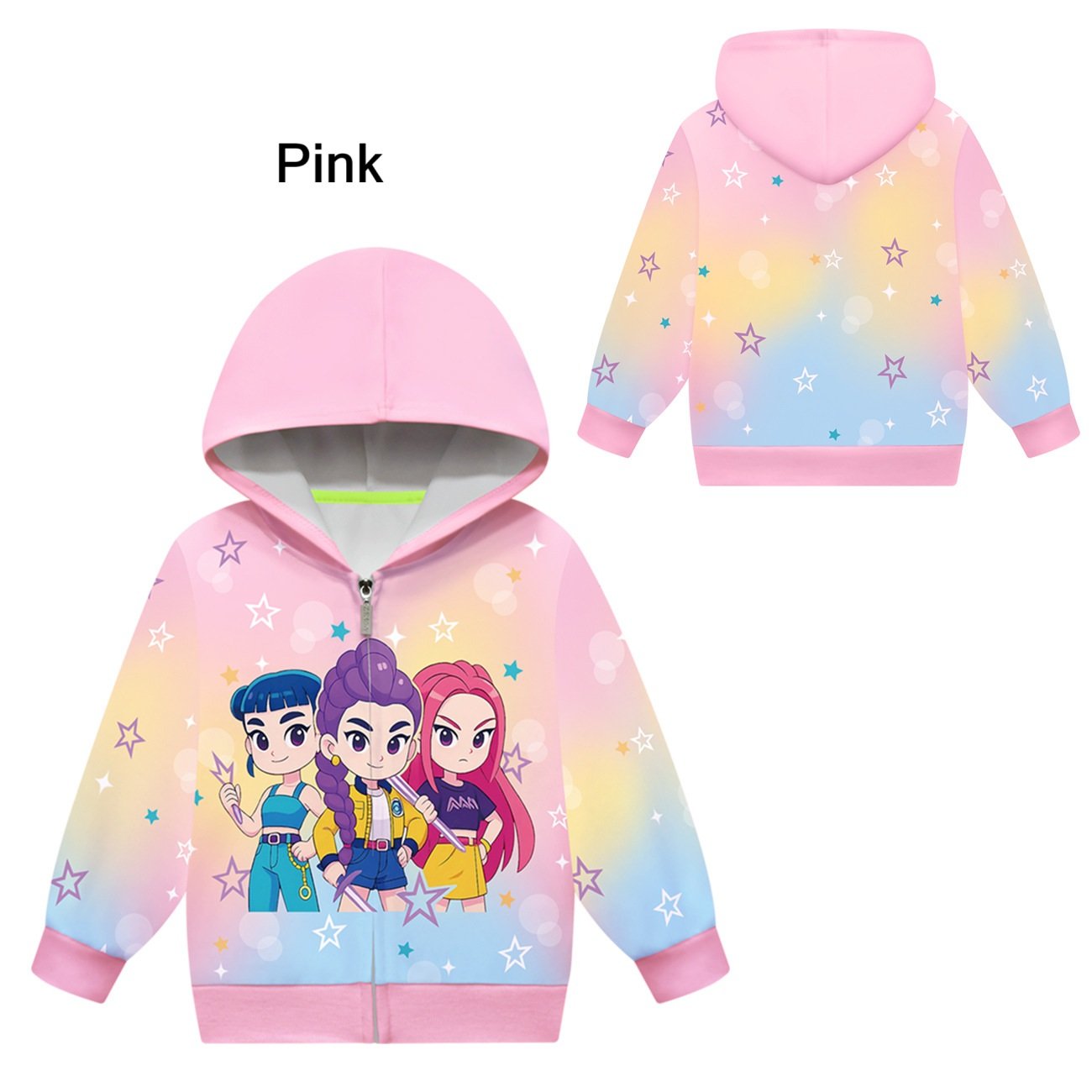 Stylish girls demon-inspired K-pop hooded zip jacket