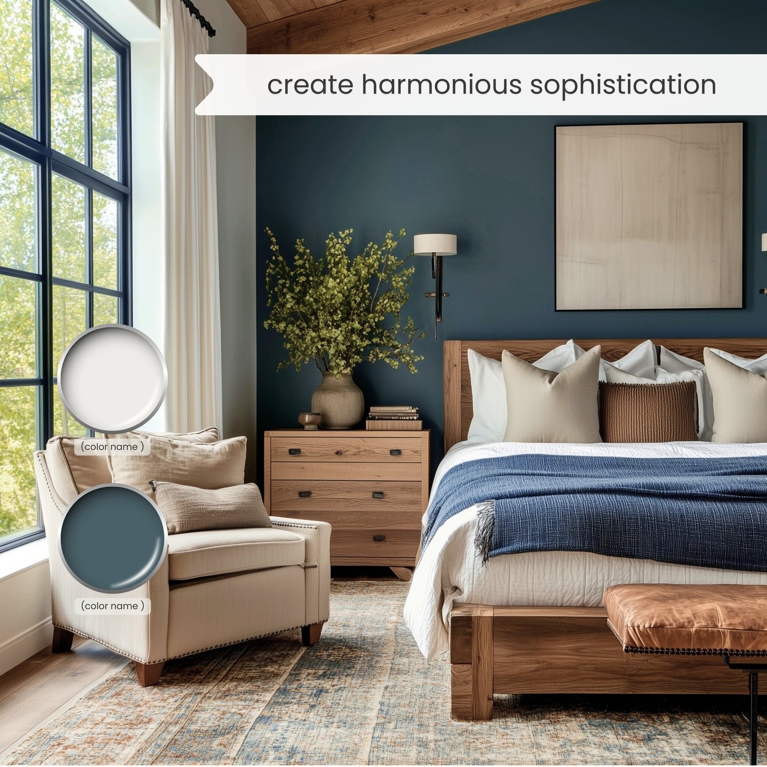 A Calm Coastal color palette with Sherwin Williams paint colors. Color scheme includes coordinating and complementary neutral shades of white, beige, light and airy blues and greens for farmhouse, beach house. Curated by Lavenia Shash.