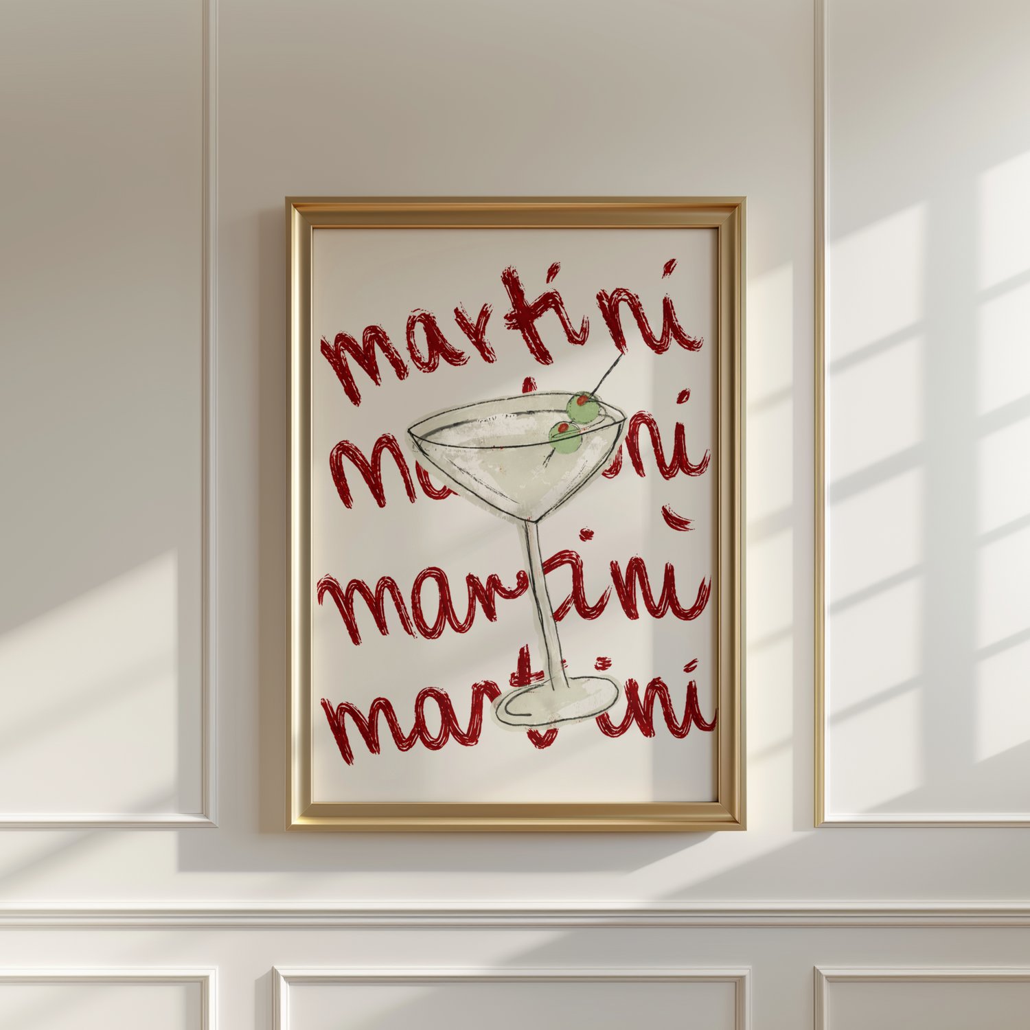 martini wall art, martini poster printable, cocktail wall art, bar wall decor, martini illustration, red typography art, kitchen bar poster, home bar wall art, cocktail printable art, martini digital download, modern bar decor