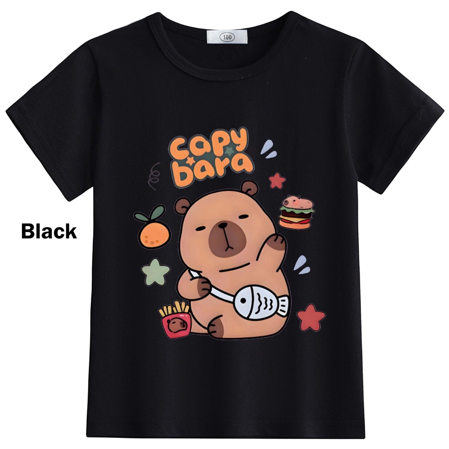 Cute capybara design cotton T-shirt for kids age 3 to 8