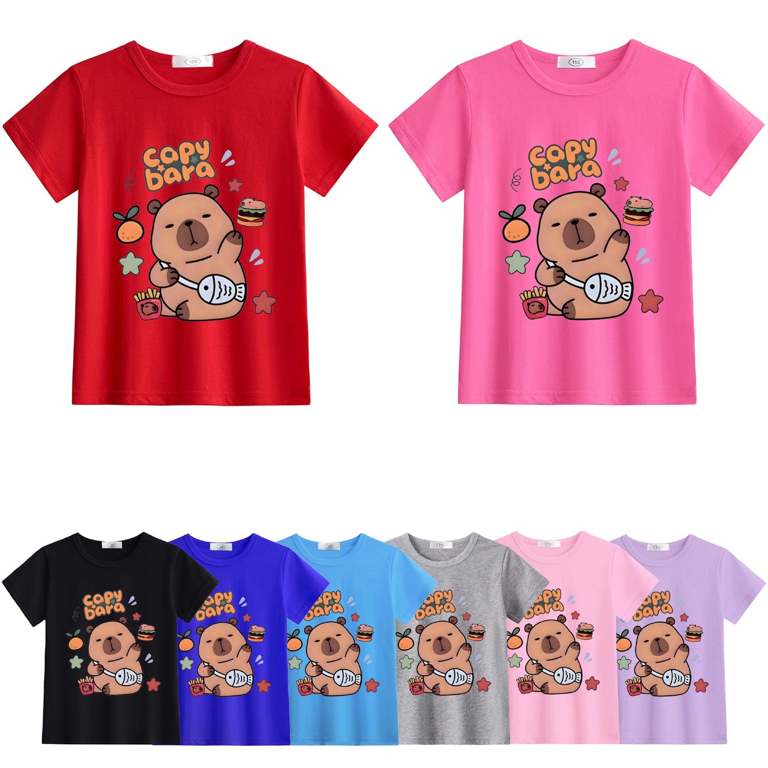 Kids capybara graphic cotton T-shirt lightweight casual top