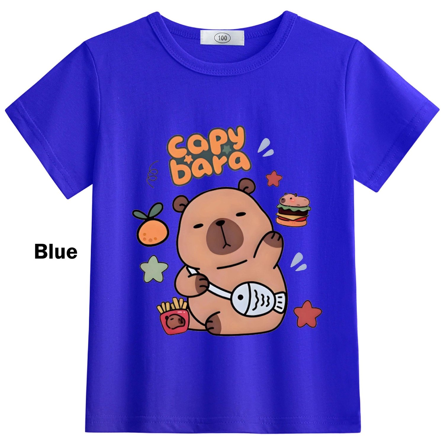 Children’s summer cotton T-shirt with capybara cartoon print