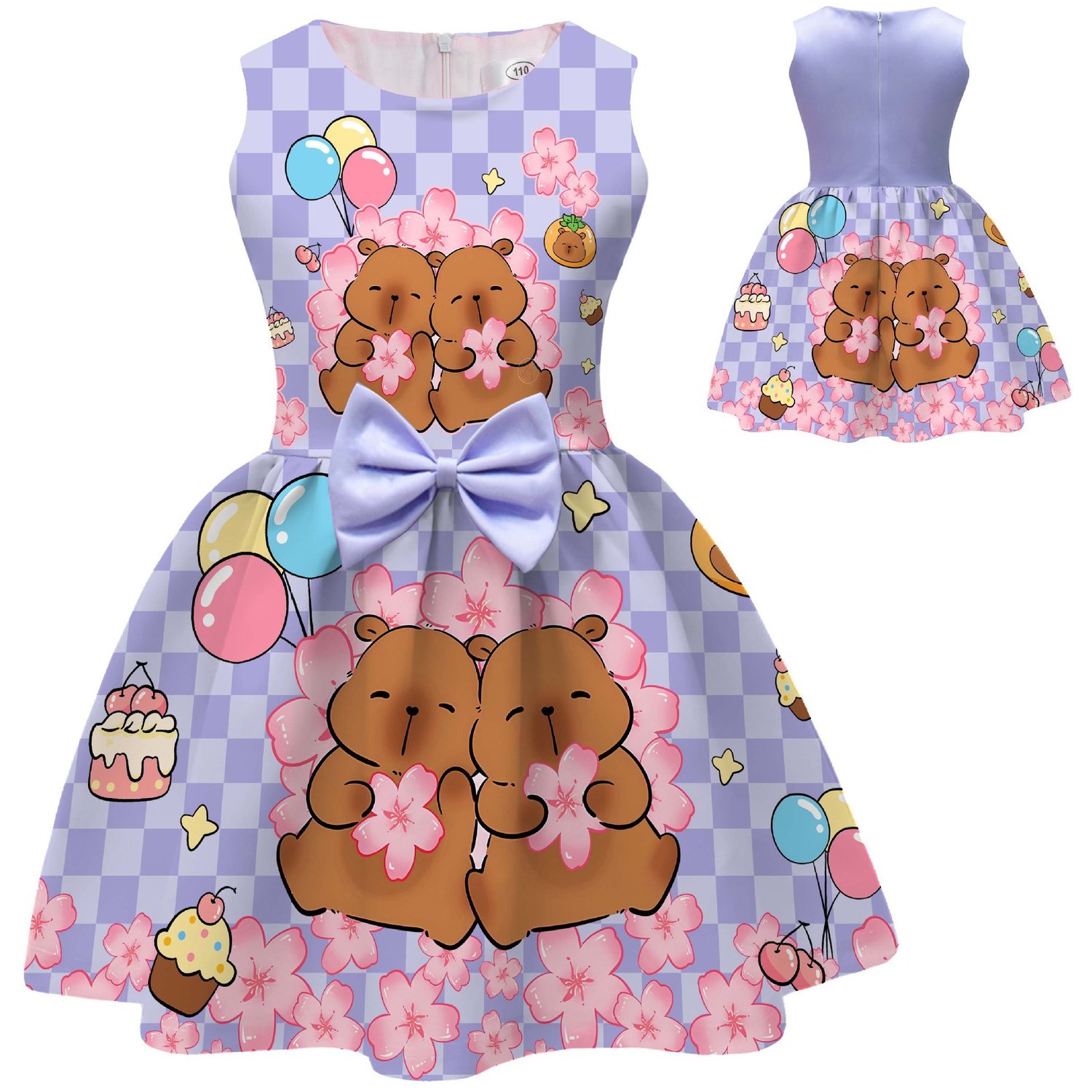 Adorable capybara design girls bow dress for kids