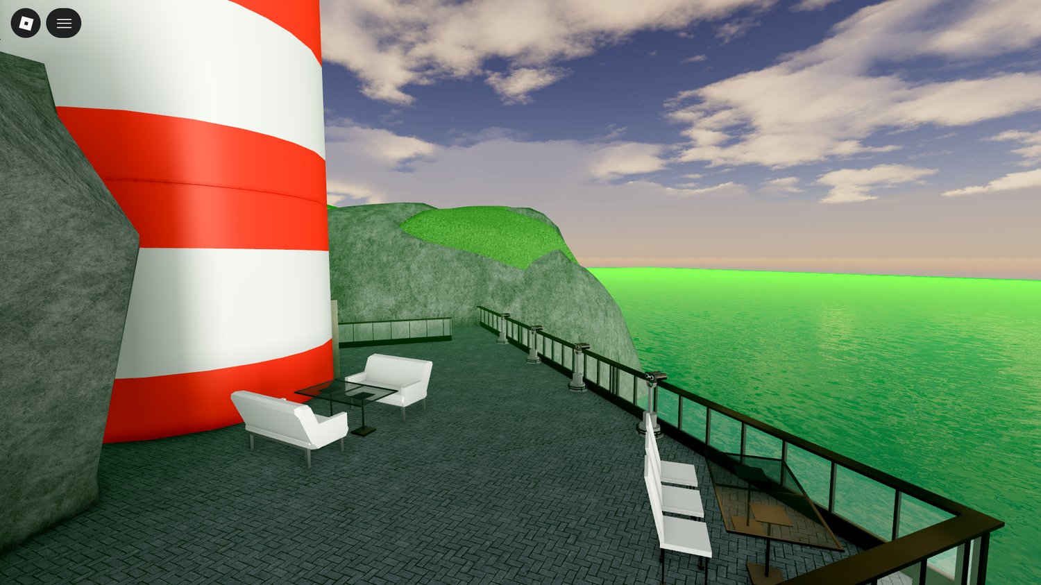 Island cafe bar map in Roblox with seaside scenery
