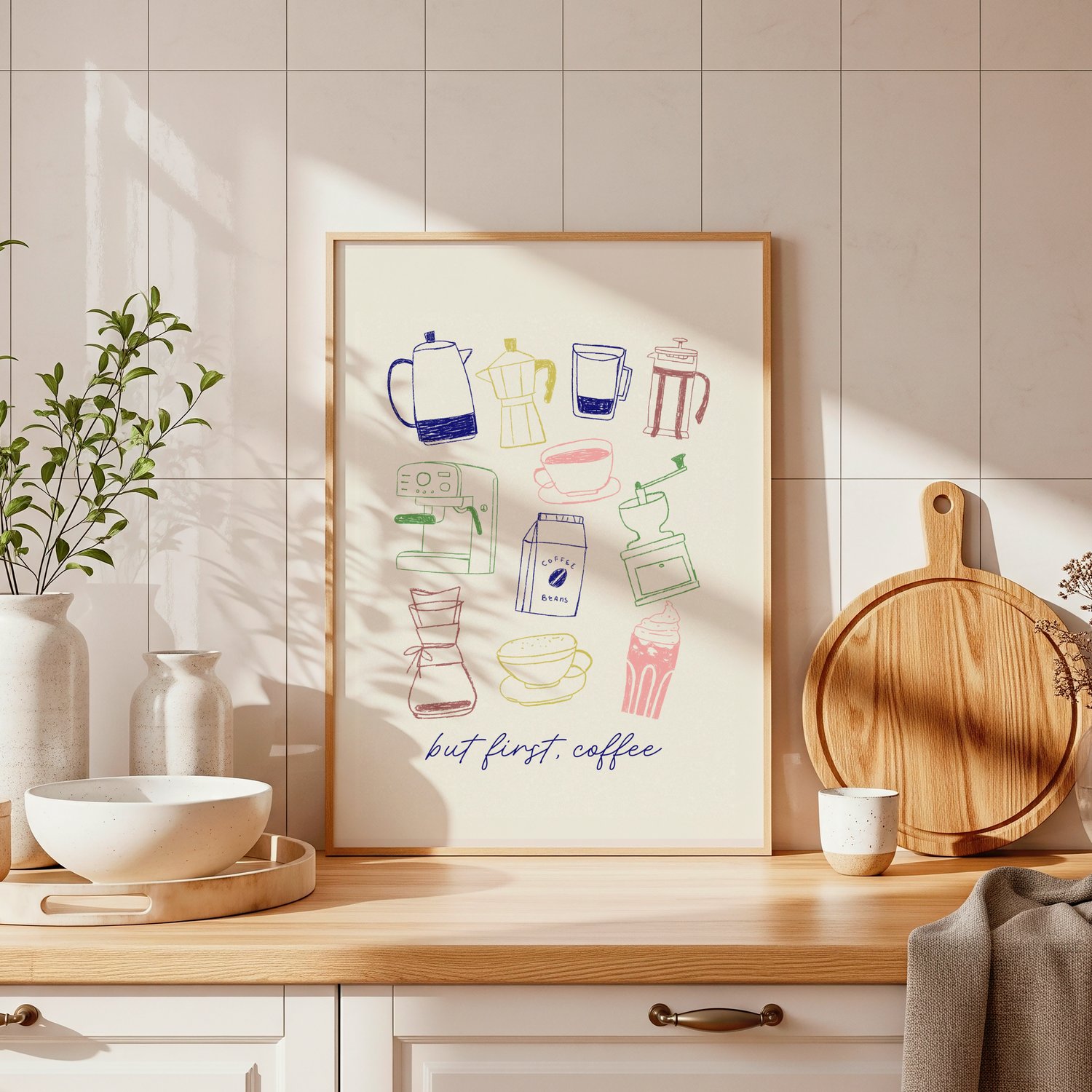 but first coffee wall art, coffee illustration poster, kitchen coffee decor, cafe wall art printable, coffee lover gift, cozy kitchen wall art, coffee corner decor, coffee printable art, digital download wall art, 24x36 wall art, espresso illustration, co