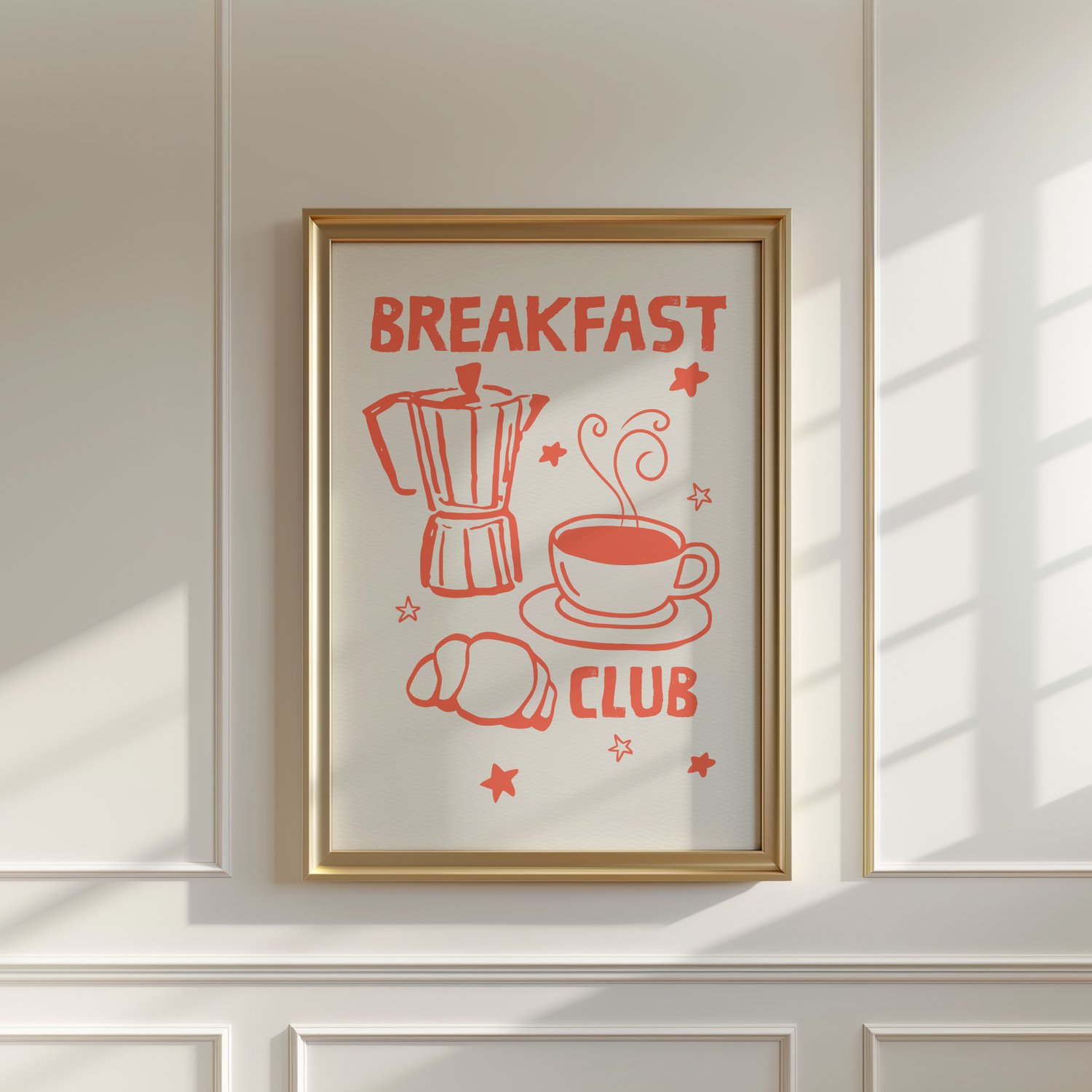 breakfast club wall art, kitchen coffee decor, coffee illustration poster, cozy kitchen wall art, cafe wall art printable, breakfast themed wall art, croissant illustration, coffee lover wall art, printable kitchen art, digital download wall art, modern c