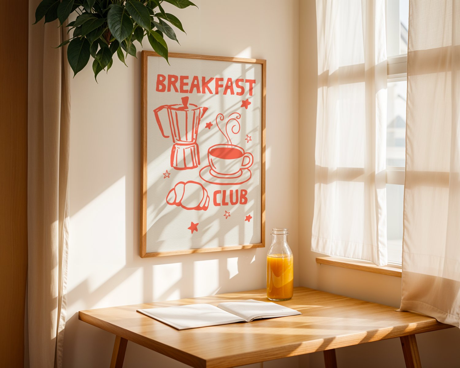 breakfast club wall art, kitchen coffee decor, coffee illustration poster, cozy kitchen wall art, cafe wall art printable, breakfast themed wall art, croissant illustration, coffee lover wall art, printable kitchen art, digital download wall art, modern c