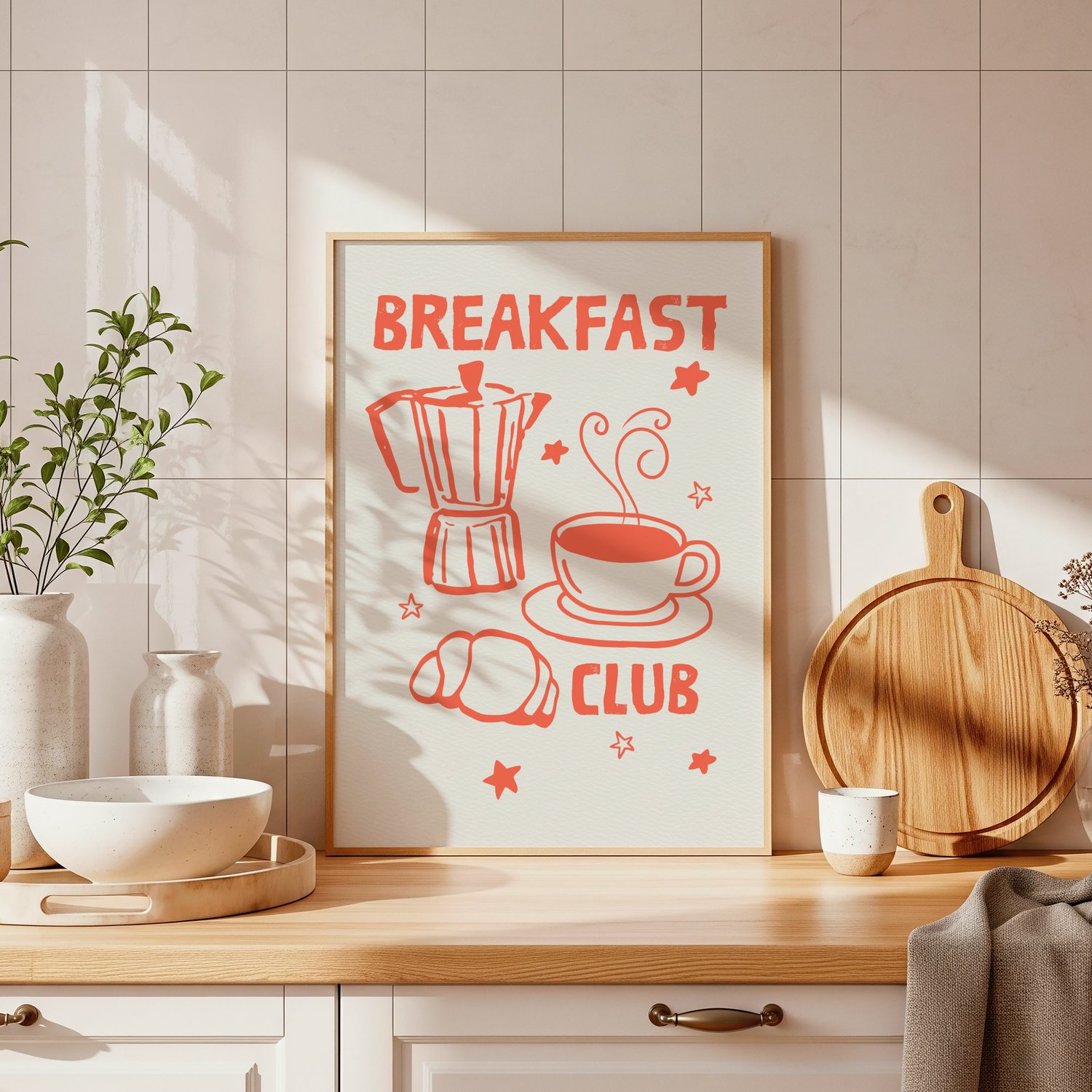 breakfast club wall art, kitchen coffee decor, coffee illustration poster, cozy kitchen wall art, cafe wall art printable, breakfast themed wall art, croissant illustration, coffee lover wall art, printable kitchen art, digital download wall art, modern c