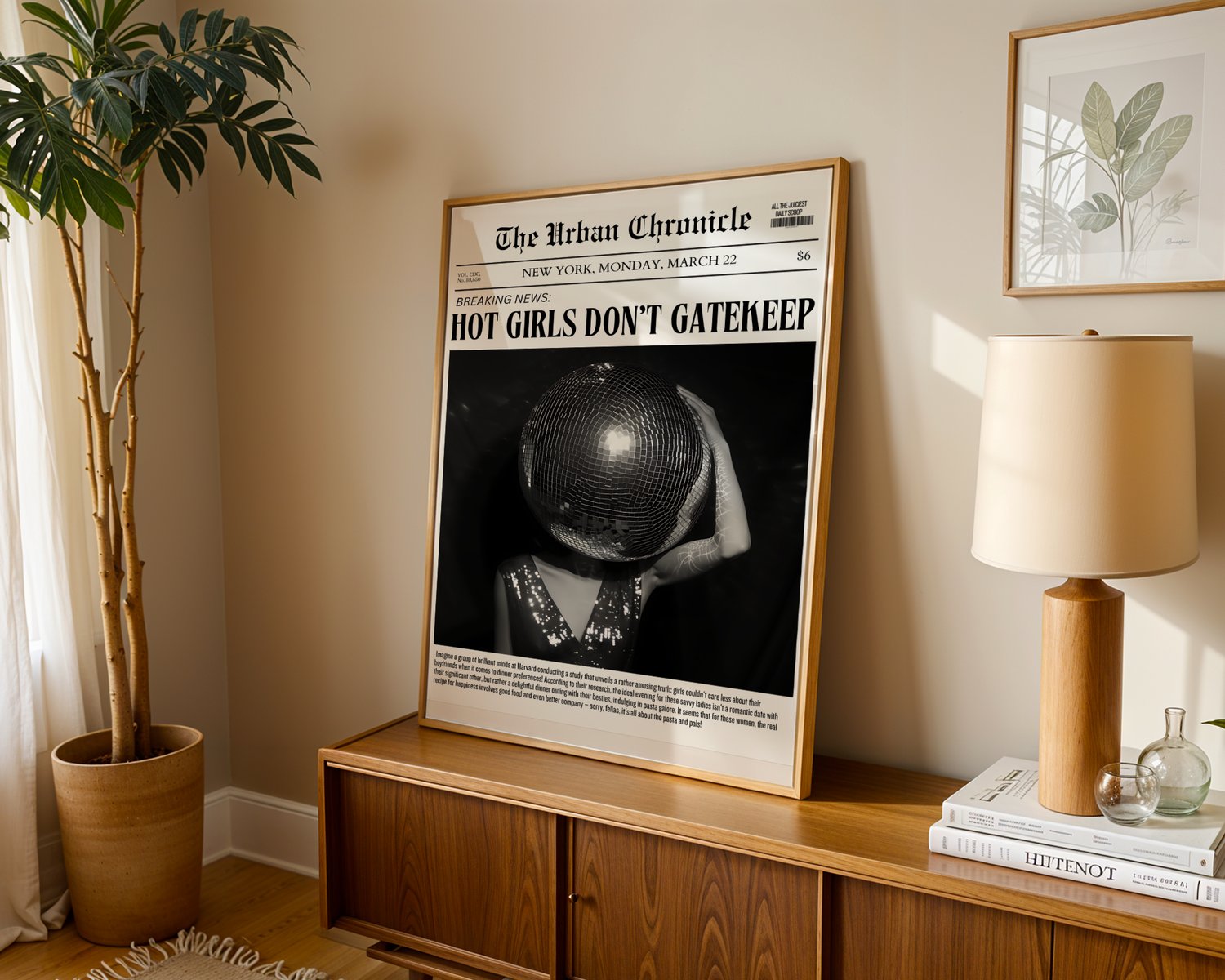 hot girls don’t gatekeep wall art, disco wall art poster, statement typography print, editorial wall art, modern gallery wall poster, disco aesthetic decor, newspaper style wall art, printable wall art, digital download poster, 24x36 wall art, nightlife w