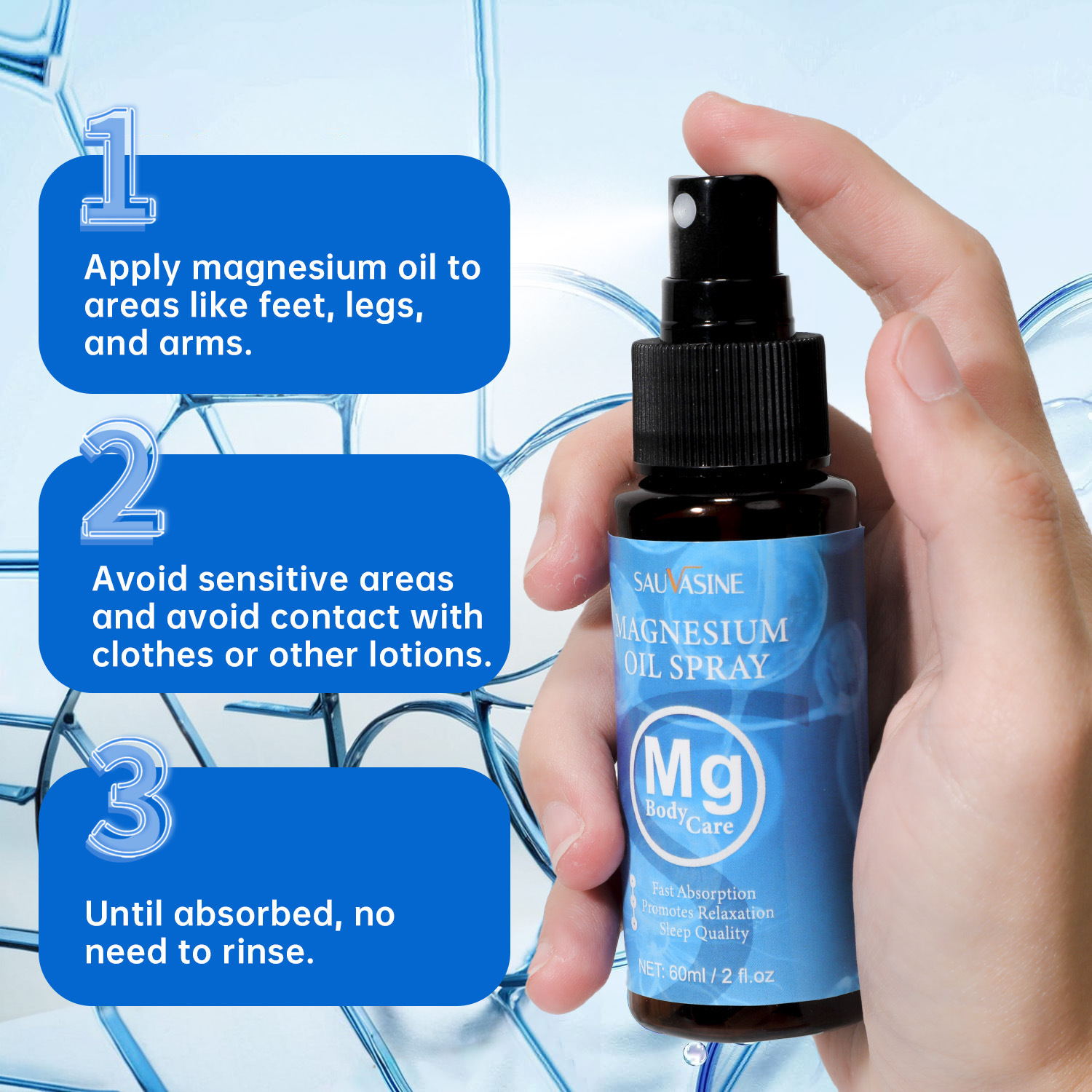 Magnesium oil spray for relaxing tired muscles