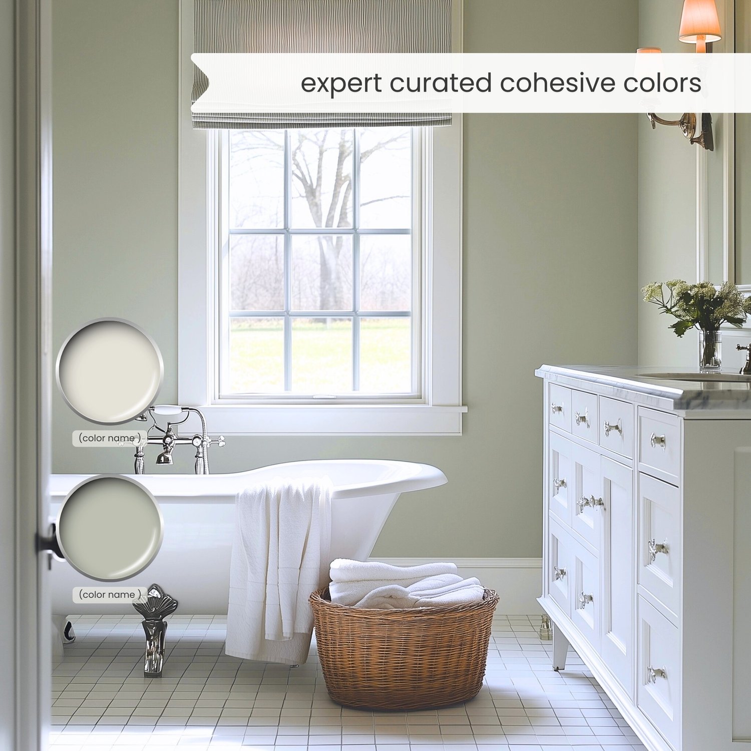 An Organic Modern color palette with Sherwin Williams paints. The neutral earth tone color scheme includes white, gray, beige, green, blush, brown and black. Moody earth tones and earthy neutrals. Curated and designed by Lavenia Shash.