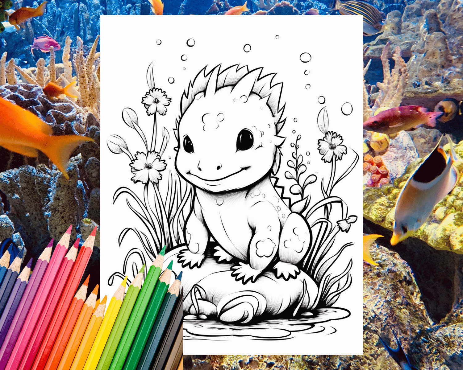 Cute sea creatures coloring sheets digital download